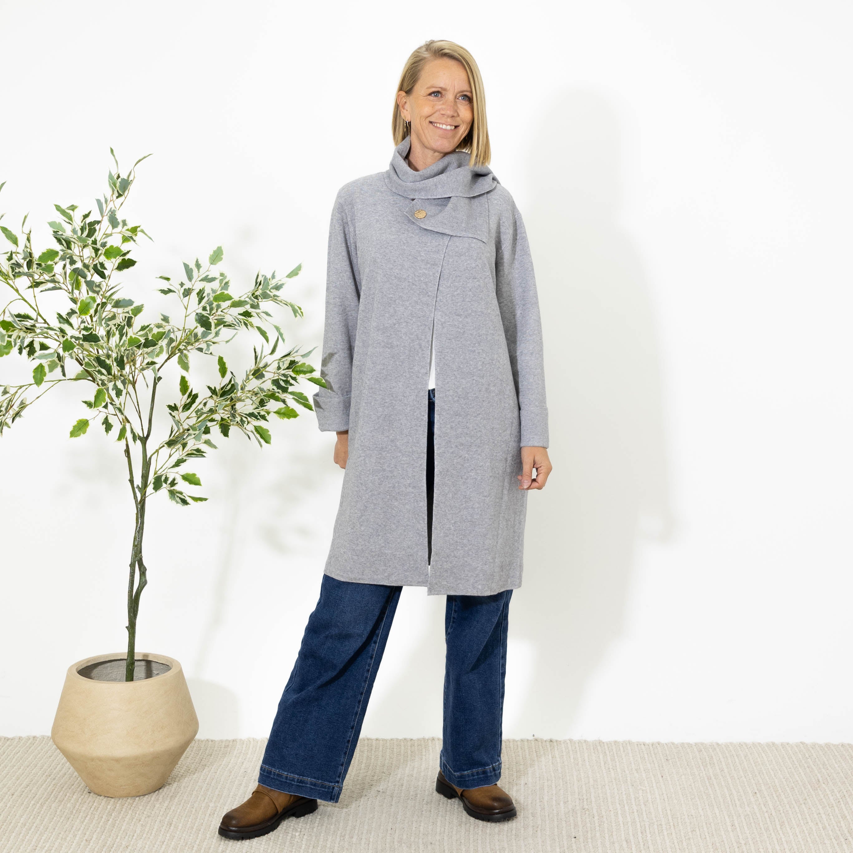 Janny cardigan m. tørklæde, Grå