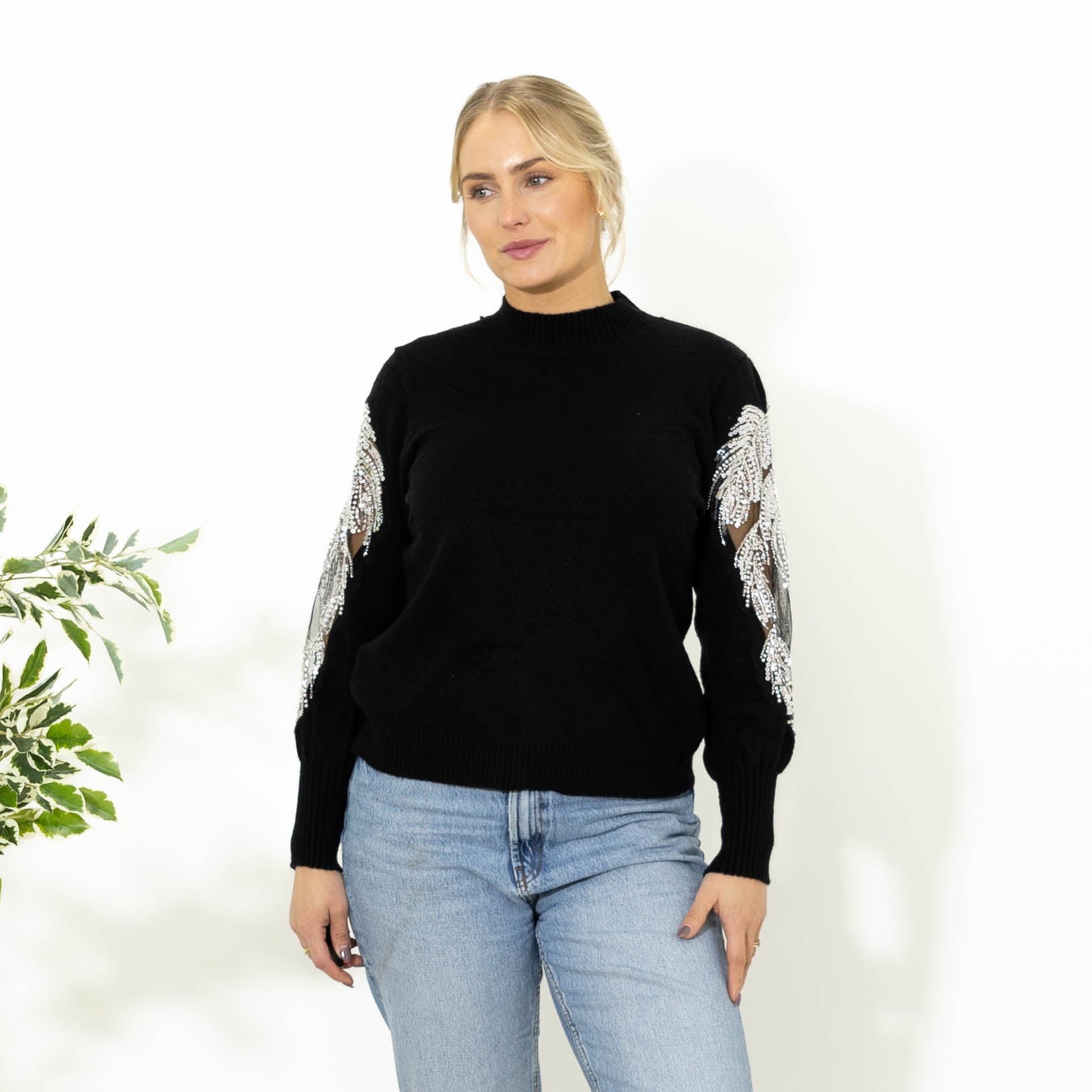 Dolly strik m. pailletter, Sort