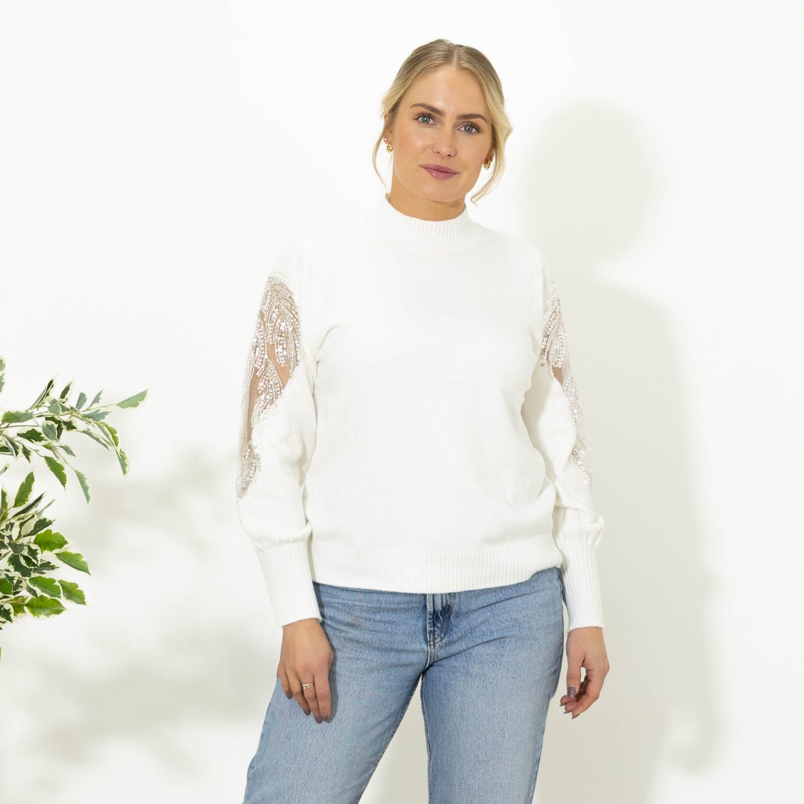 Dolly strik m. pailletter, Hvid