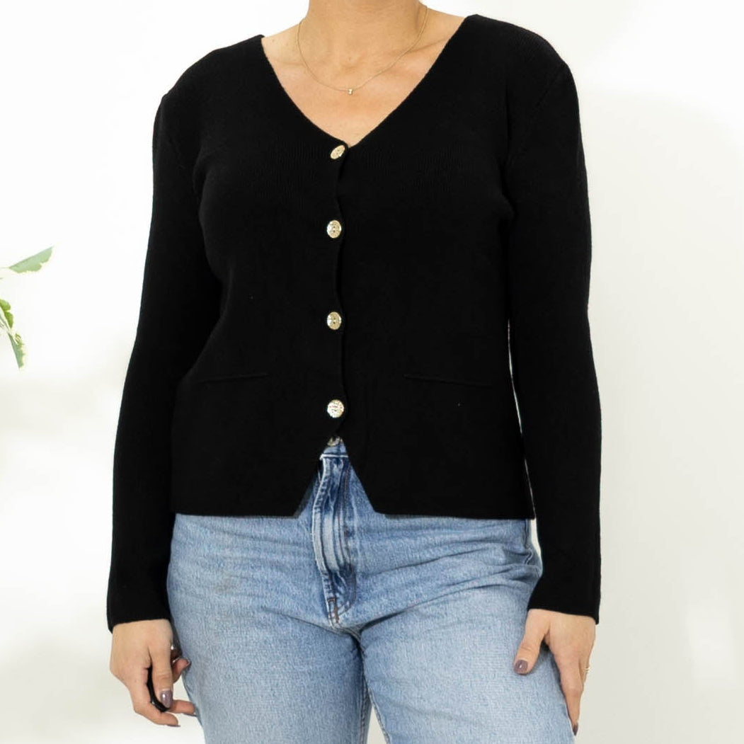 Sonja strik m. guldknapper, Sort