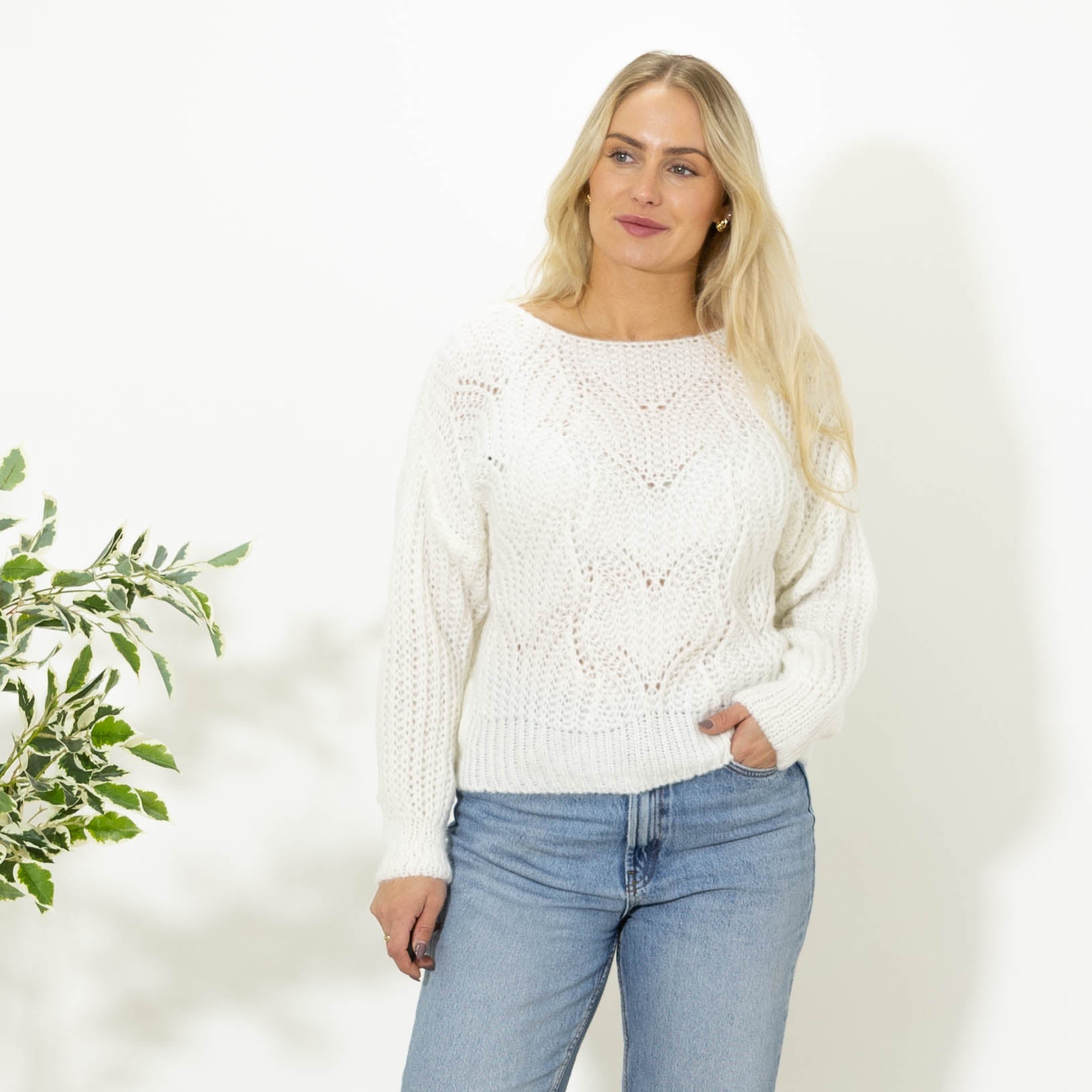 Nanny kort strik, Råhvid