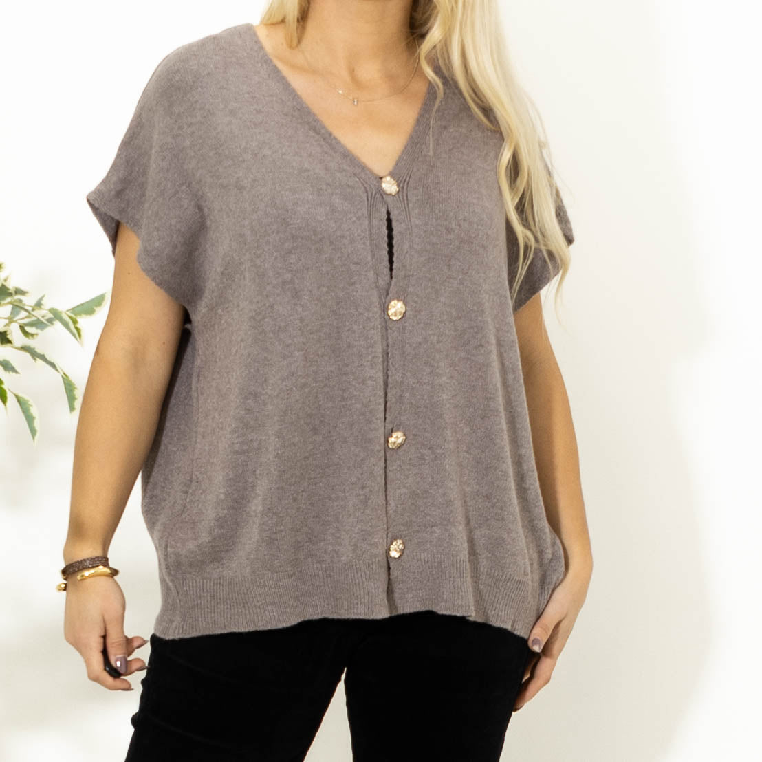 Lene strikvest, Taupe