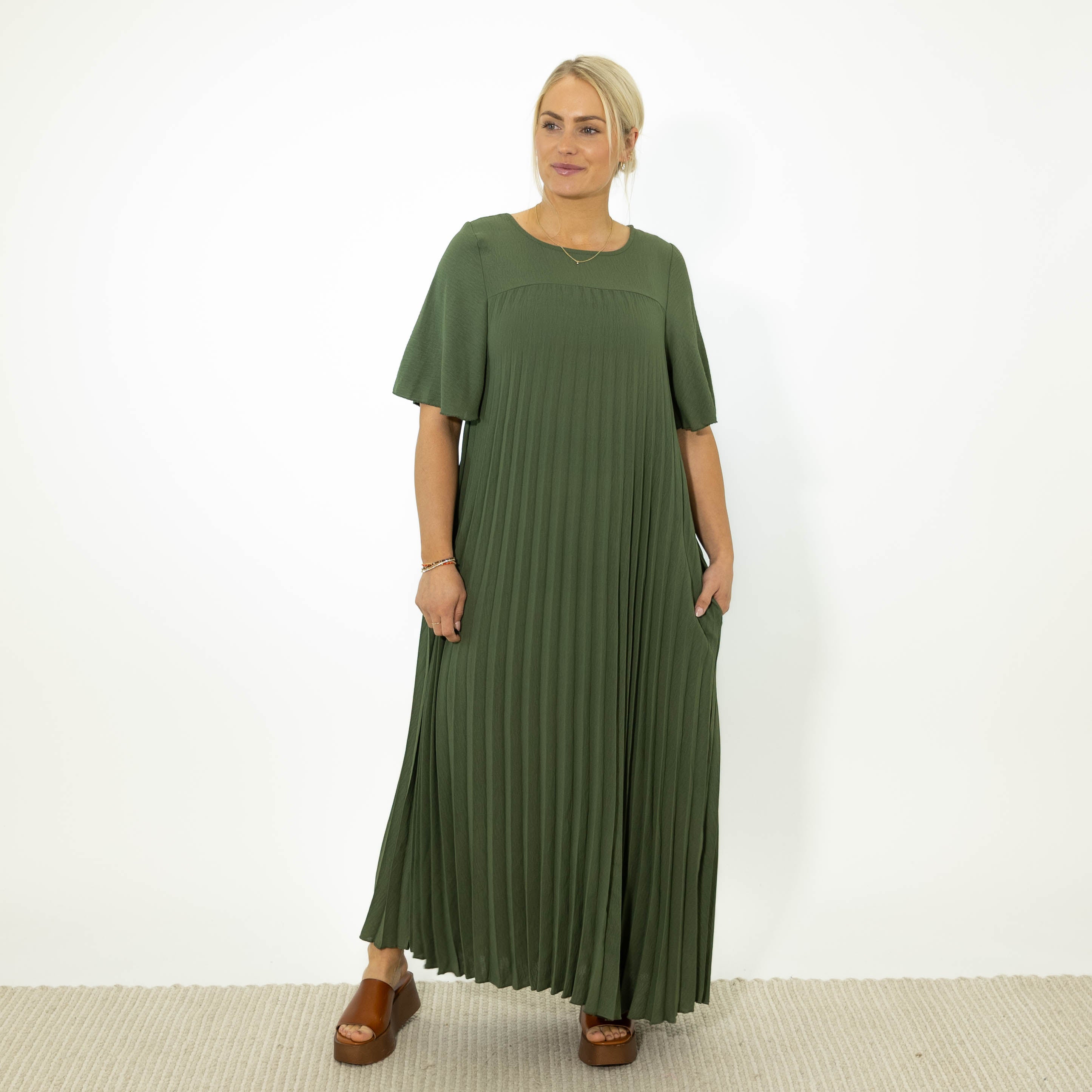 Sarah Bubblechiffon kjole, Khaki