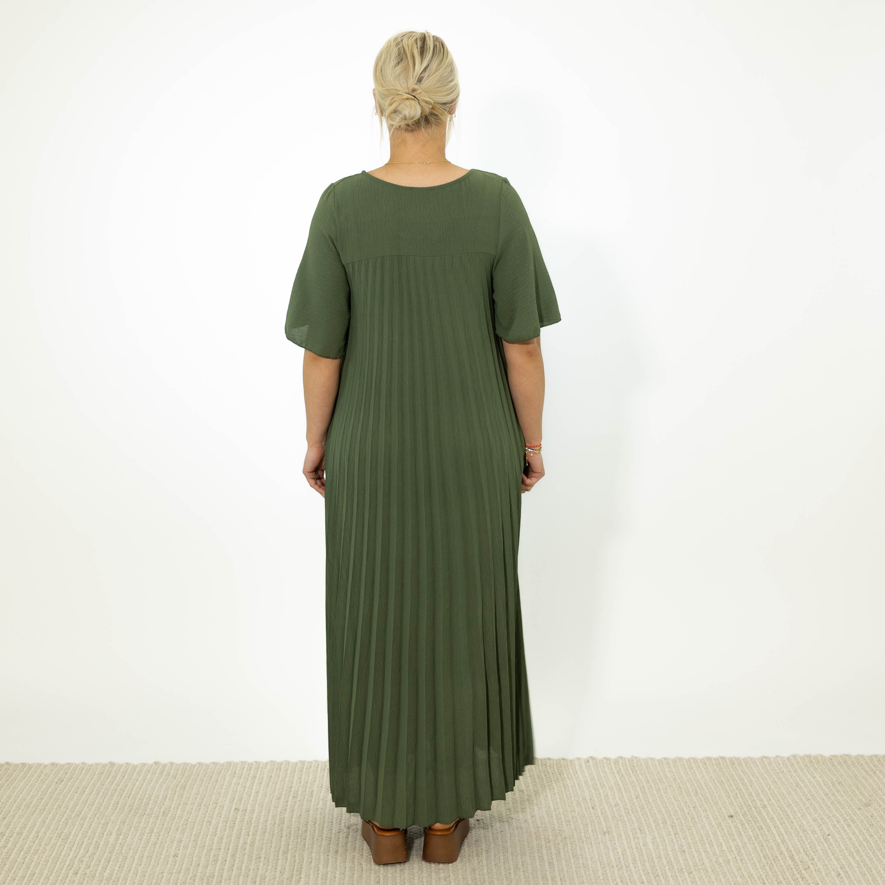 Sarah Bubblechiffon kjole, Khaki