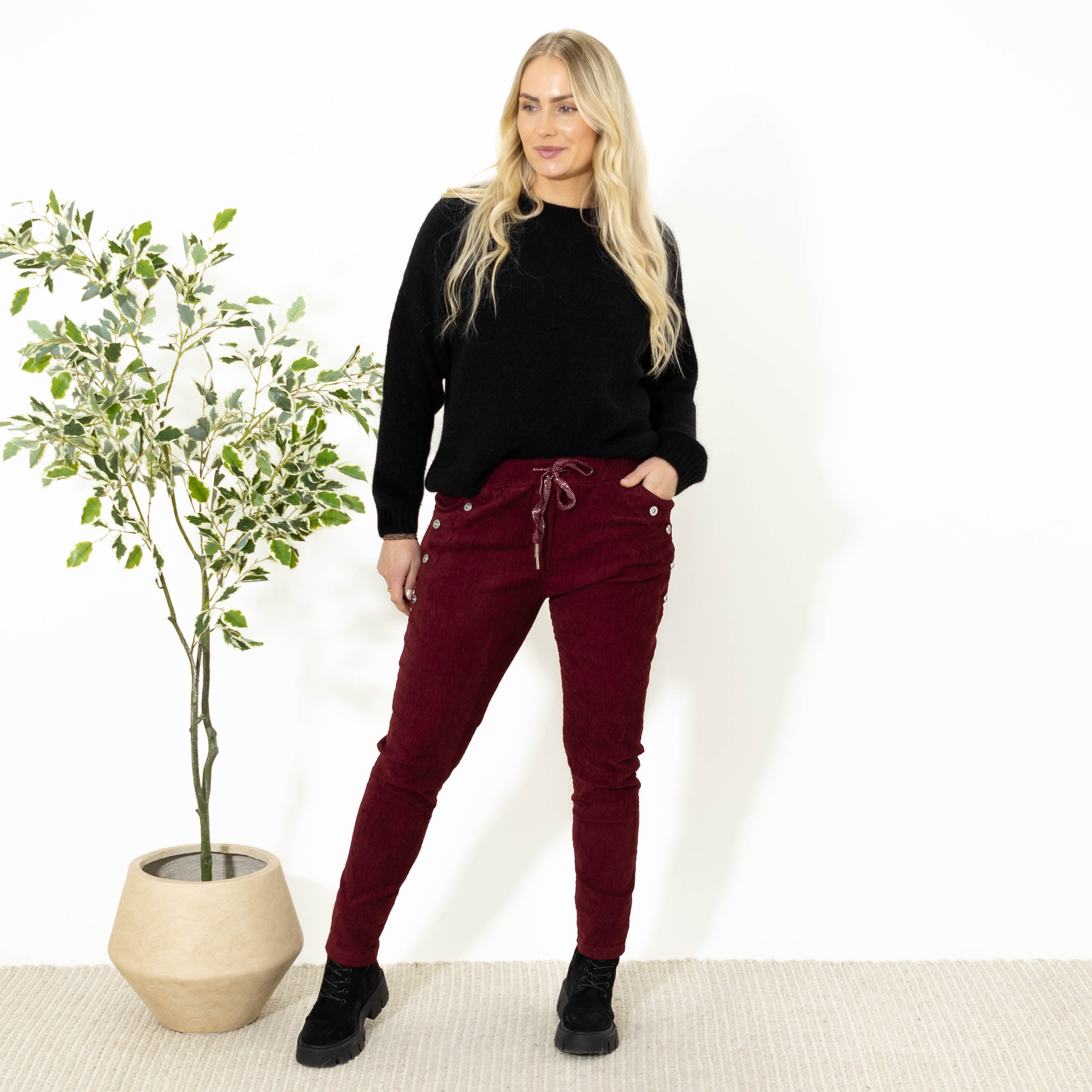 Brianna fløjlsbukser, Bordeaux