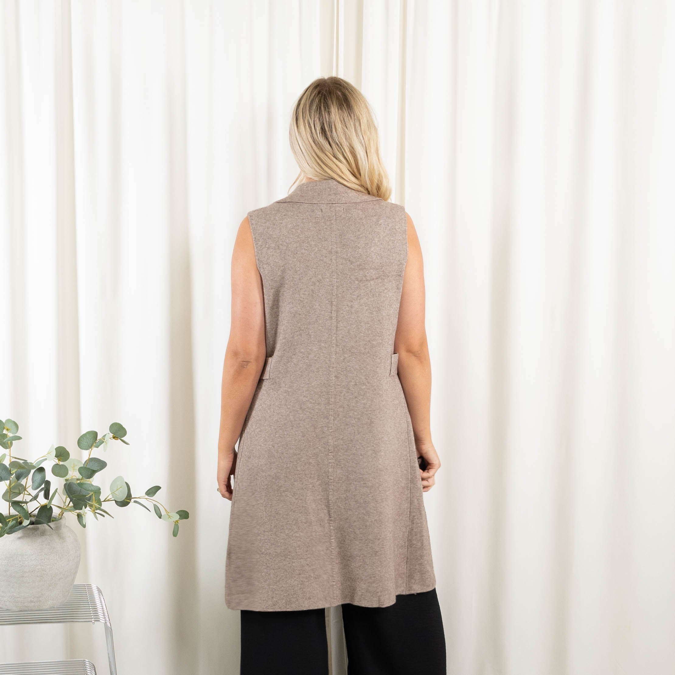 Mandy strikcardigan/vest, Taupe