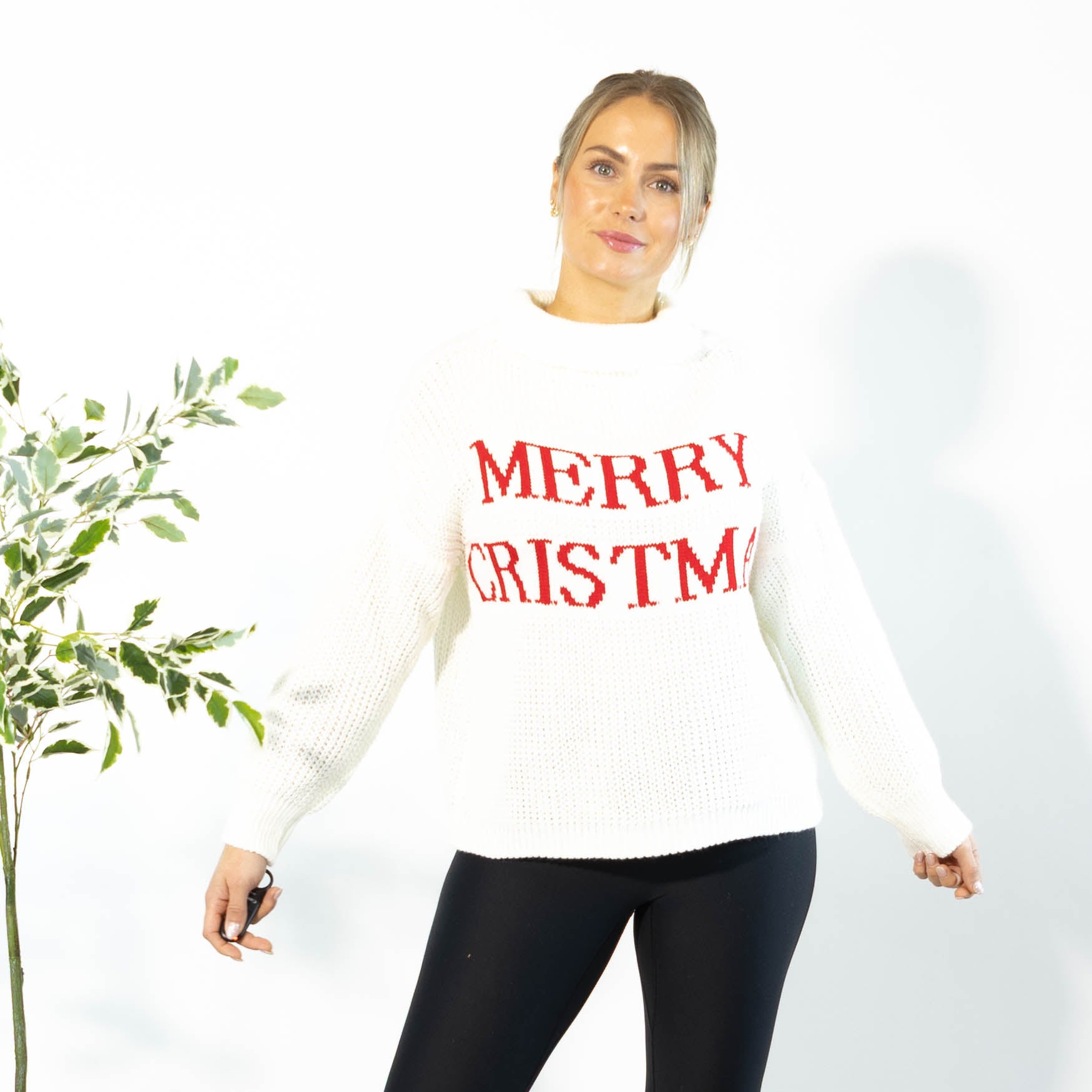 Maiken julestrik m. rullekrave, Hvid