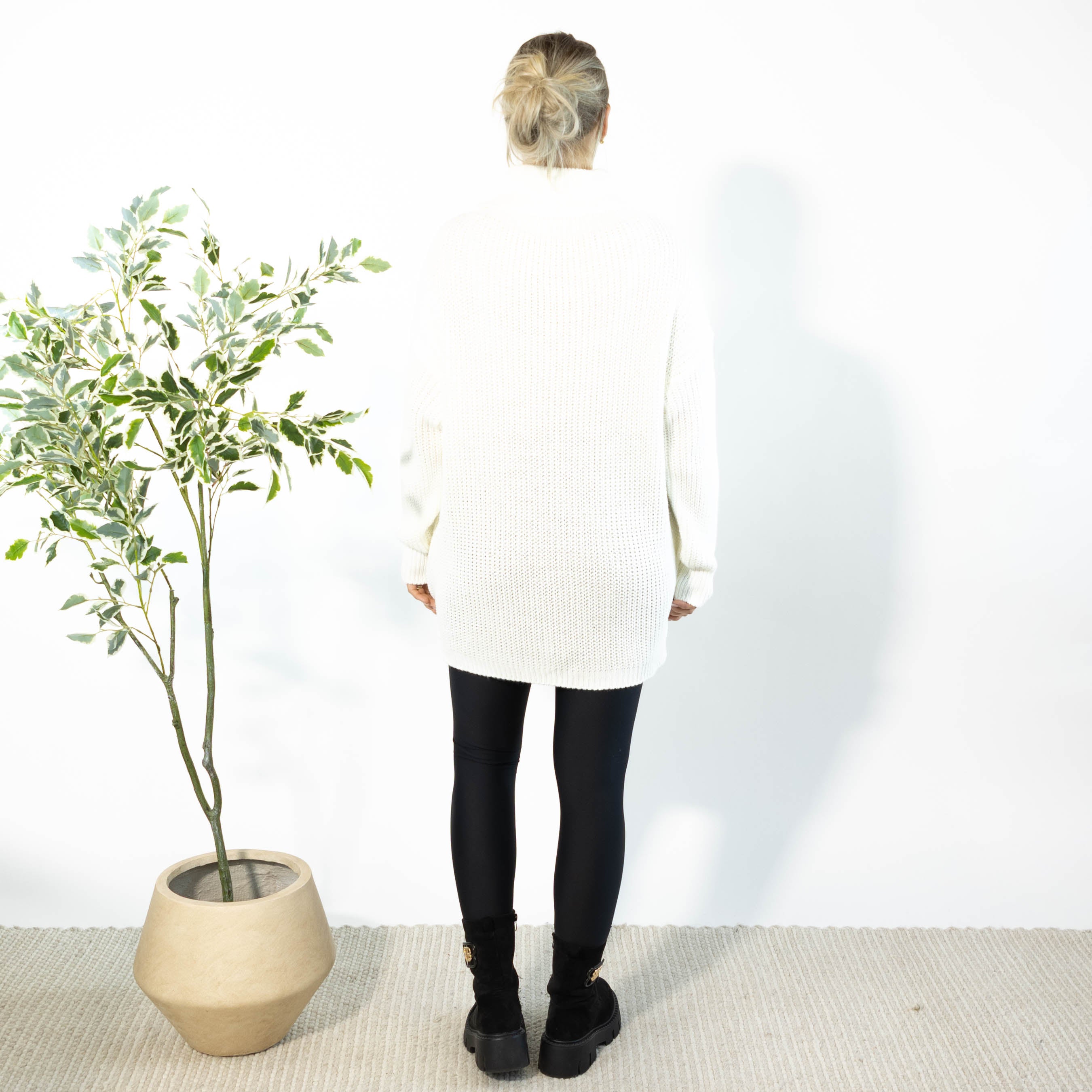 Iben striktunika m. rullekrave, Hvid