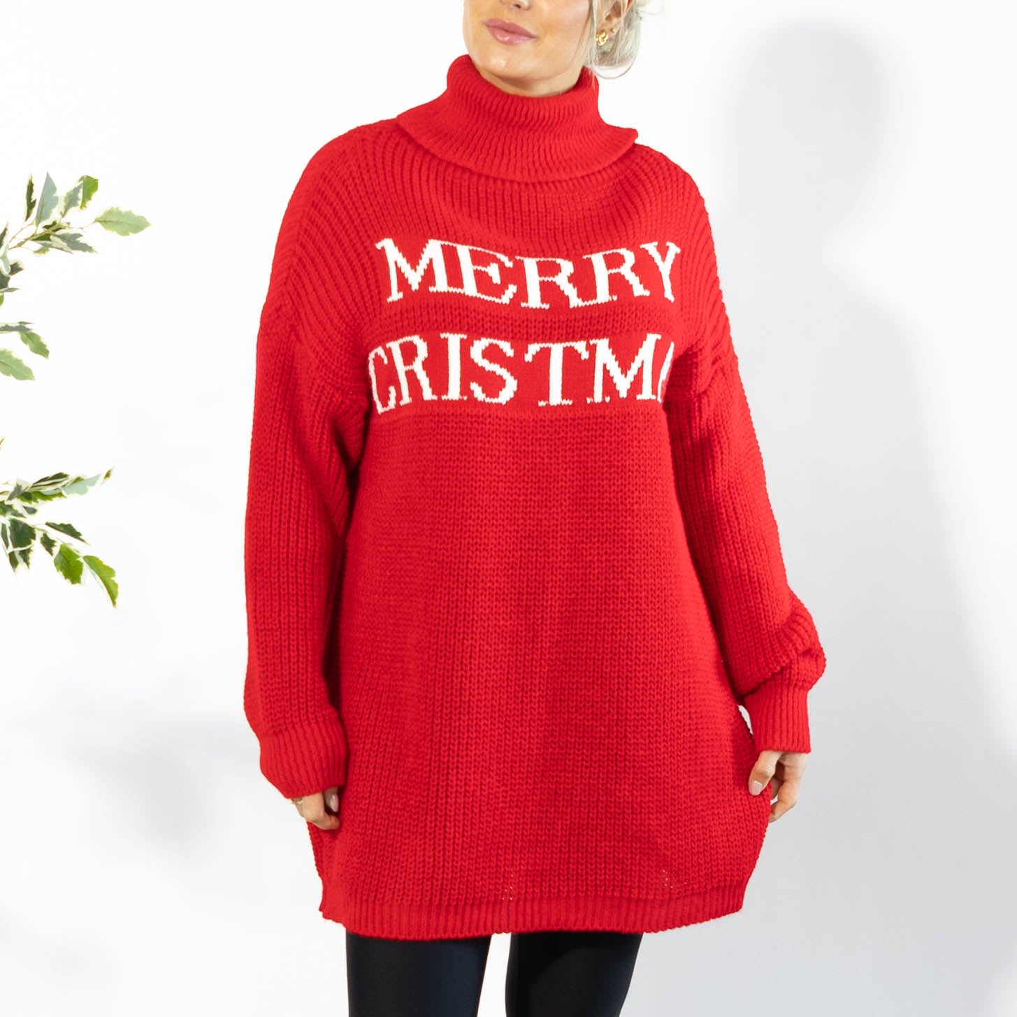 Iben striktunika m. rullekrave, Rød