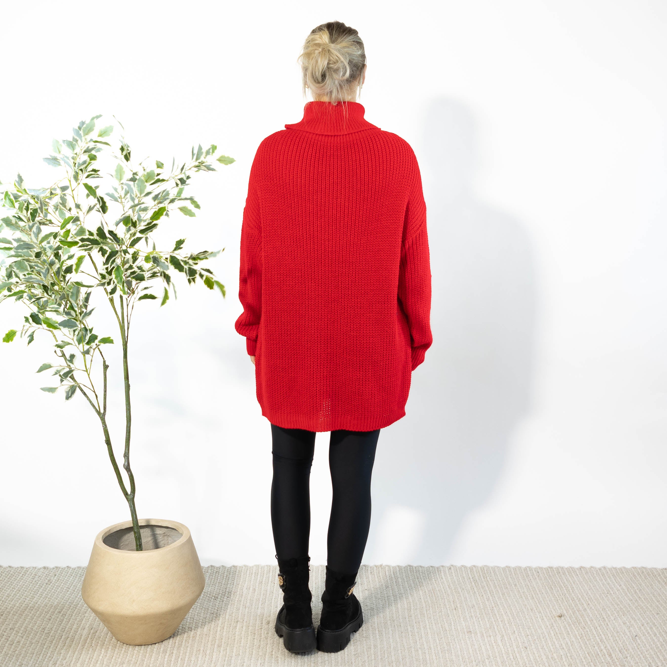 Iben striktunika m. rullekrave, Rød