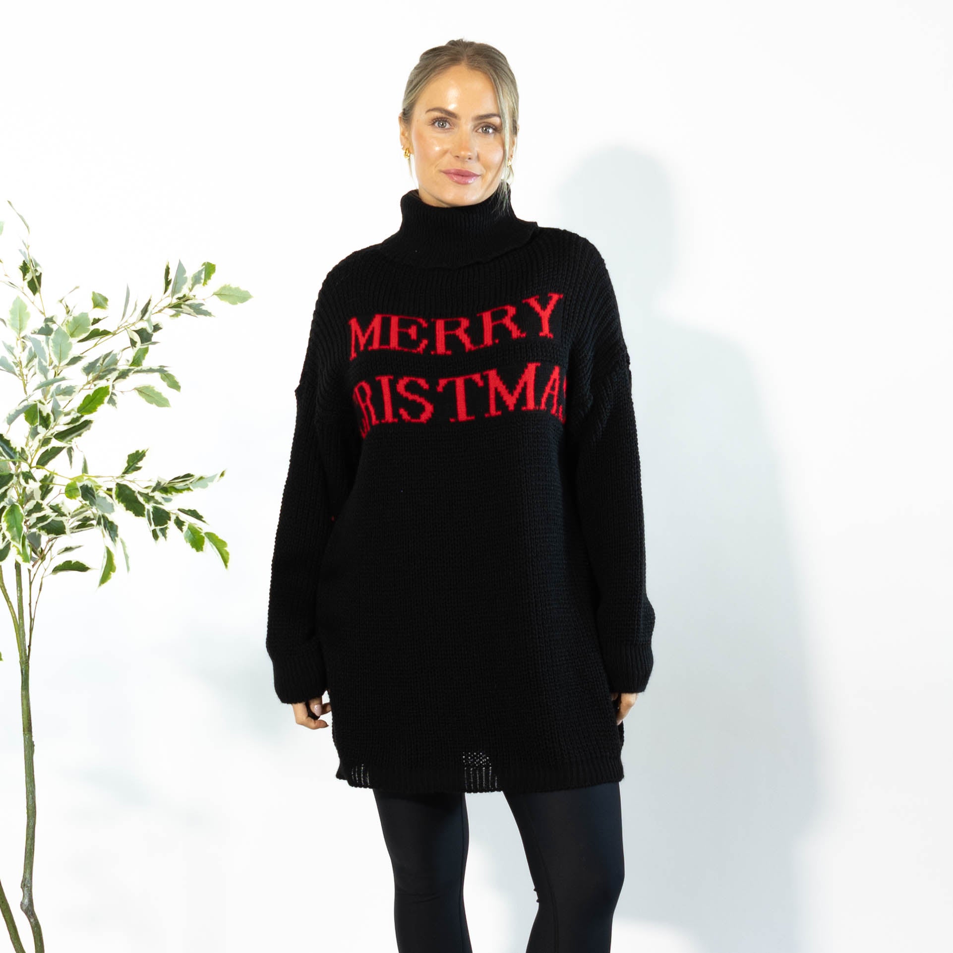 Iben striktunika m. rullekrave, Sort