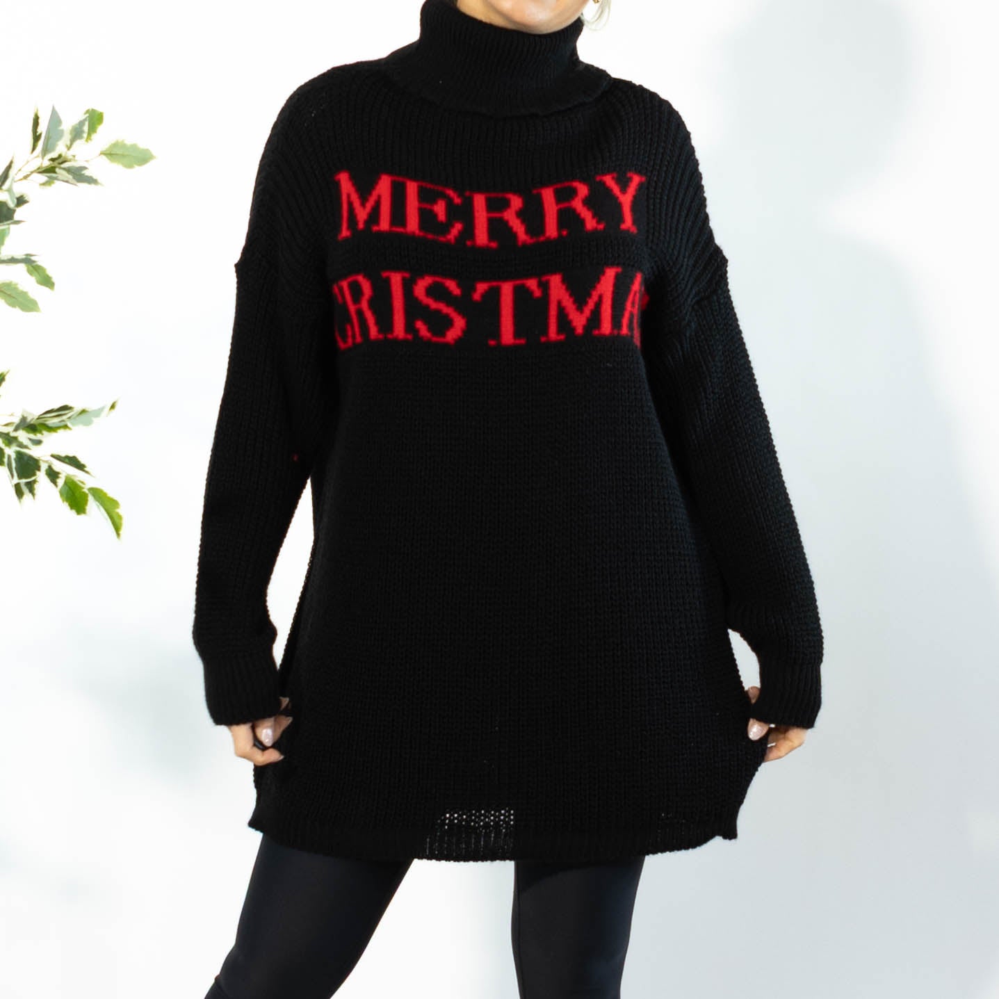 Iben striktunika m. rullekrave, Sort