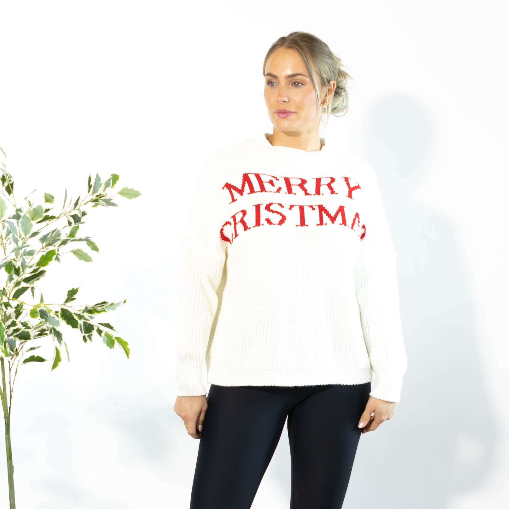 Aja rundhals julestrik, Hvid