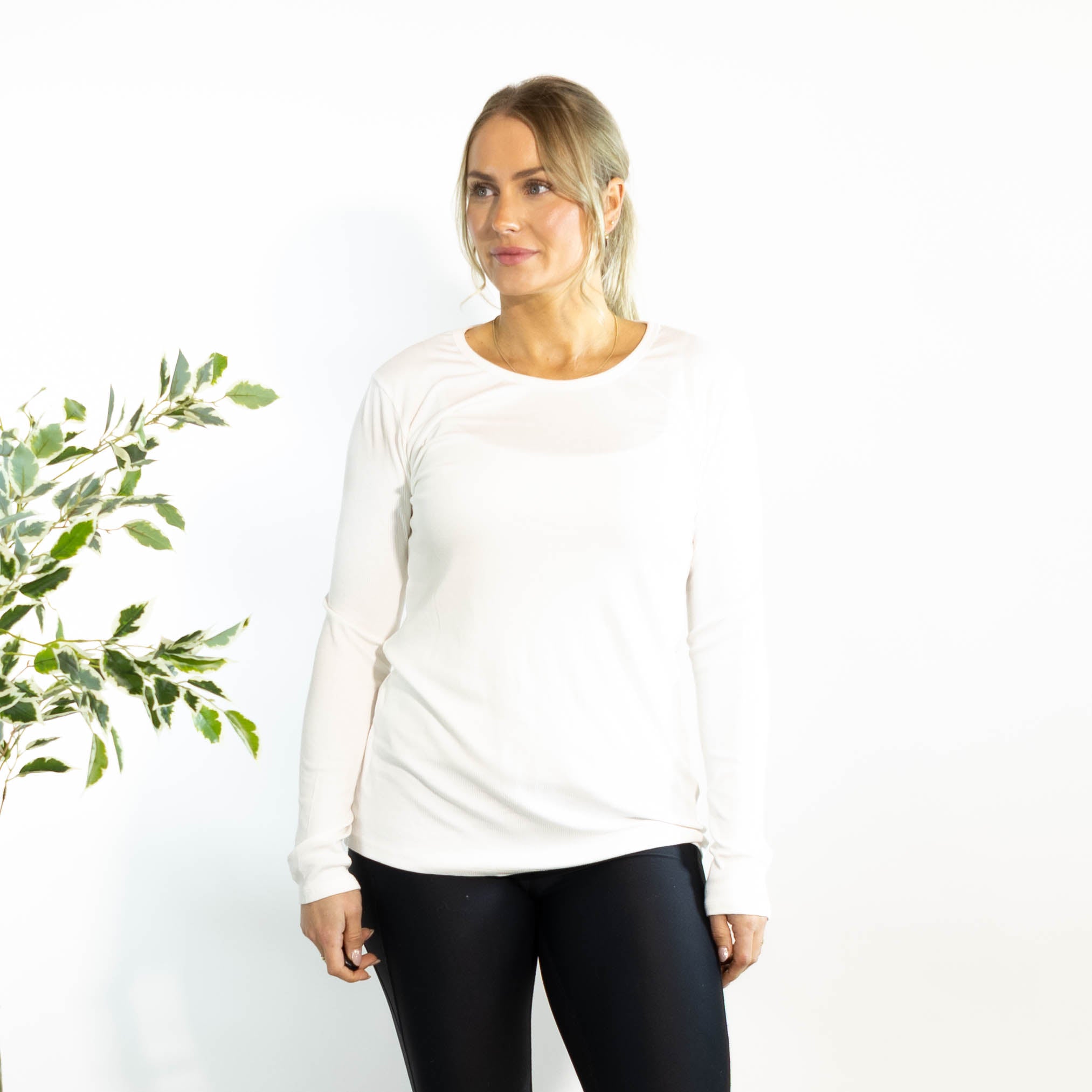 Monica langærmet t-shirt, Hvid