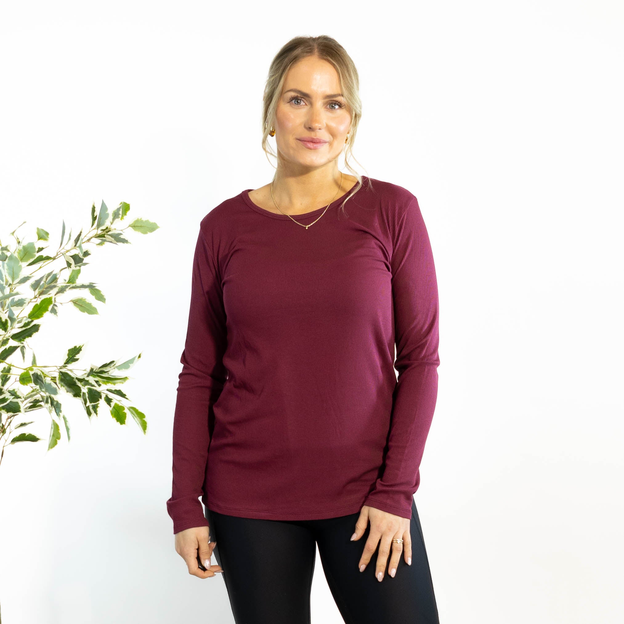 Monica langærmet t-shirt, Bordeaux