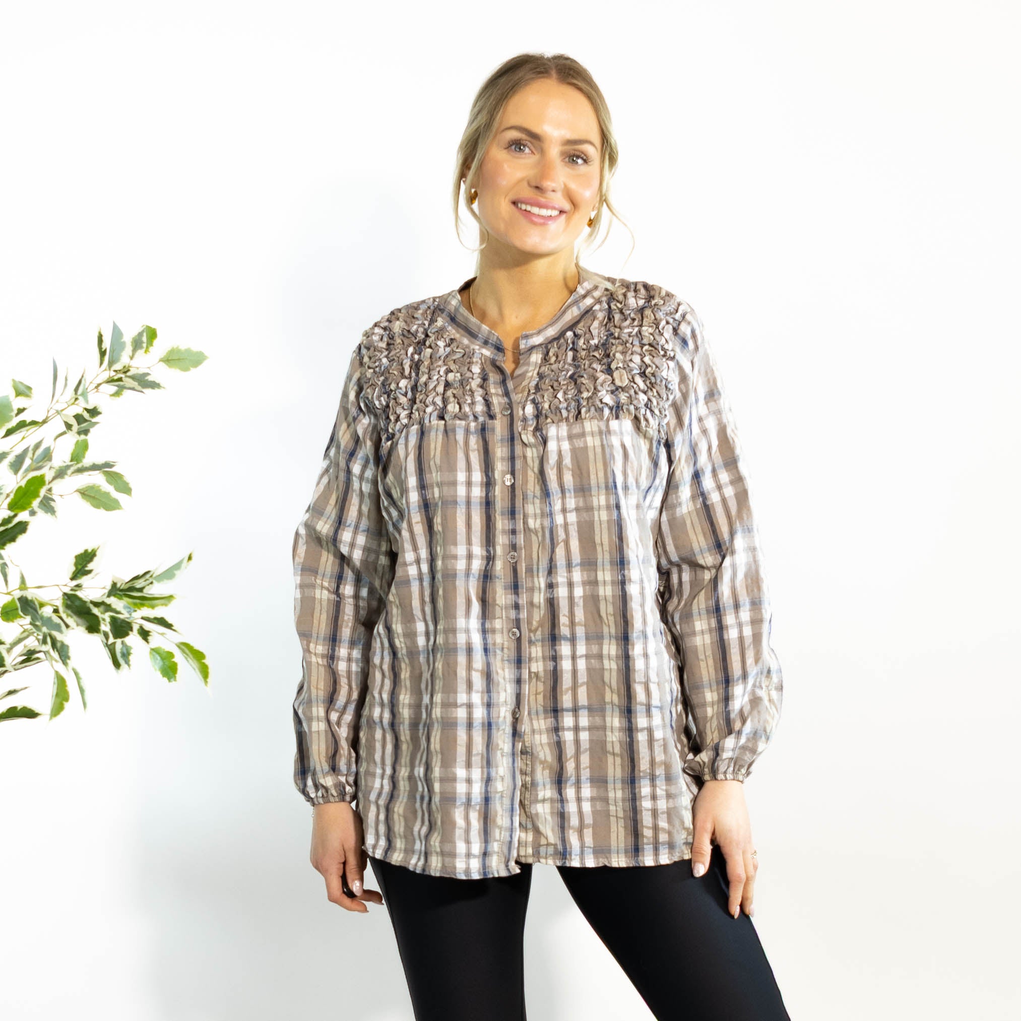 Gertrud ternet bluse, Taupe