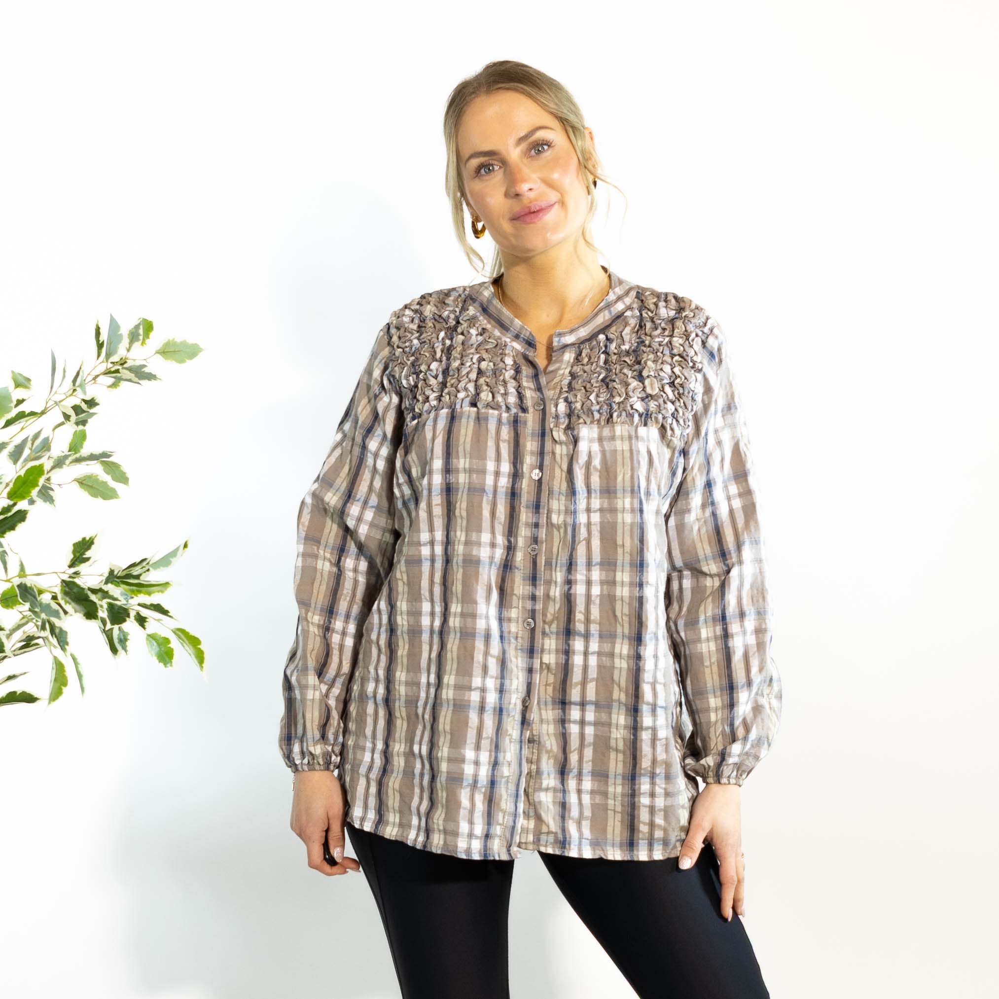 Gertrud ternet bluse, Taupe