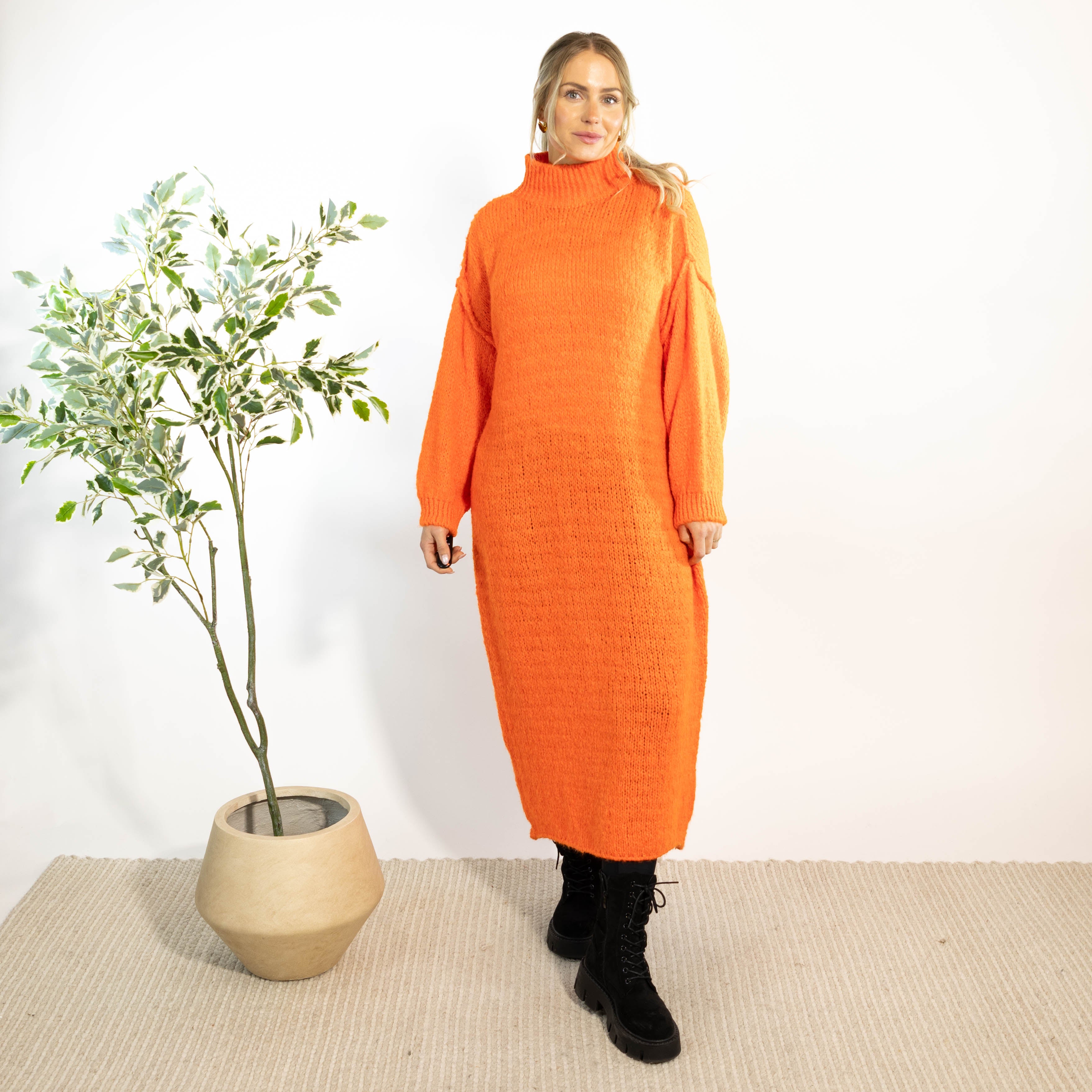 Gry strikkjole, Orange