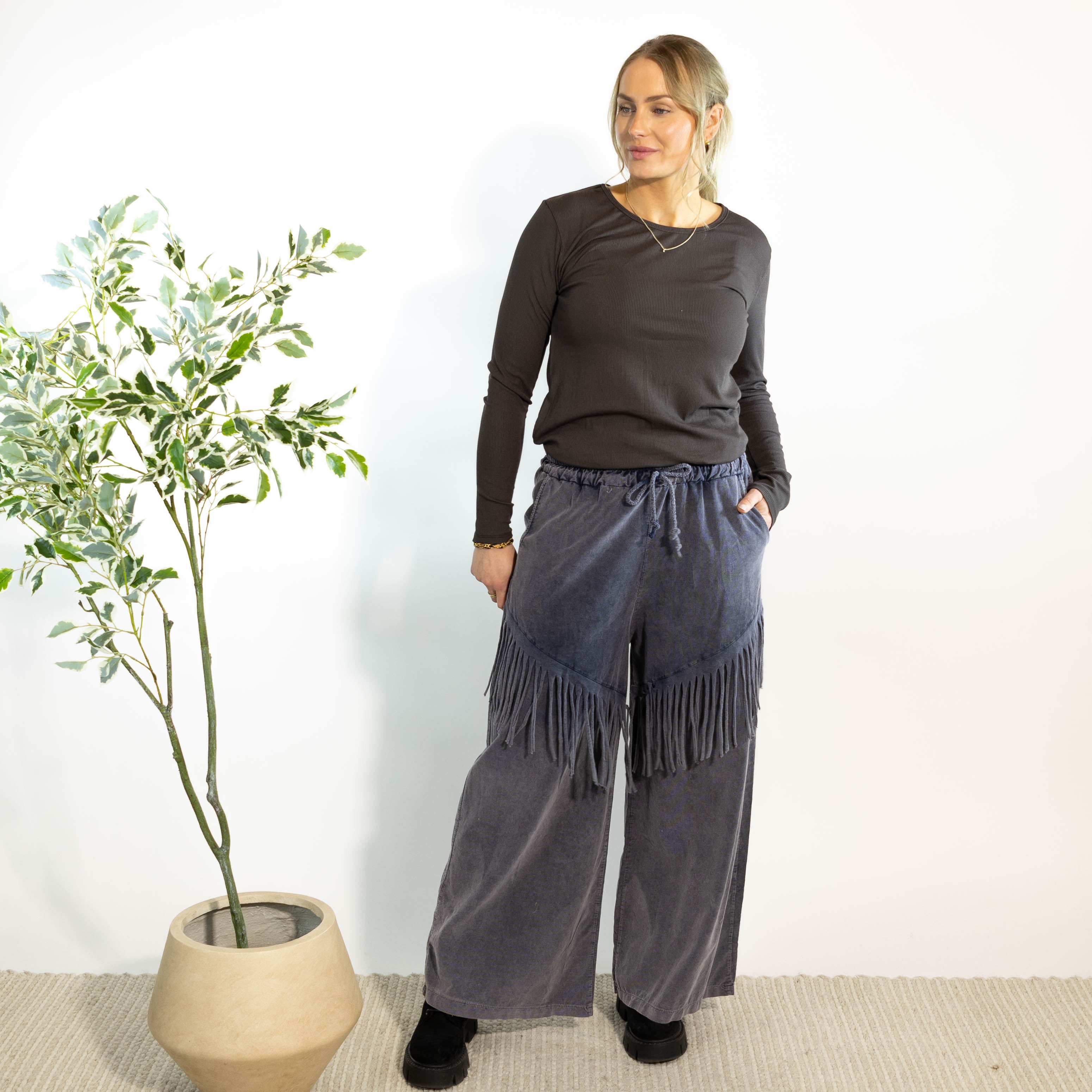 Farah bredbenet fløjlsbukser, Grå