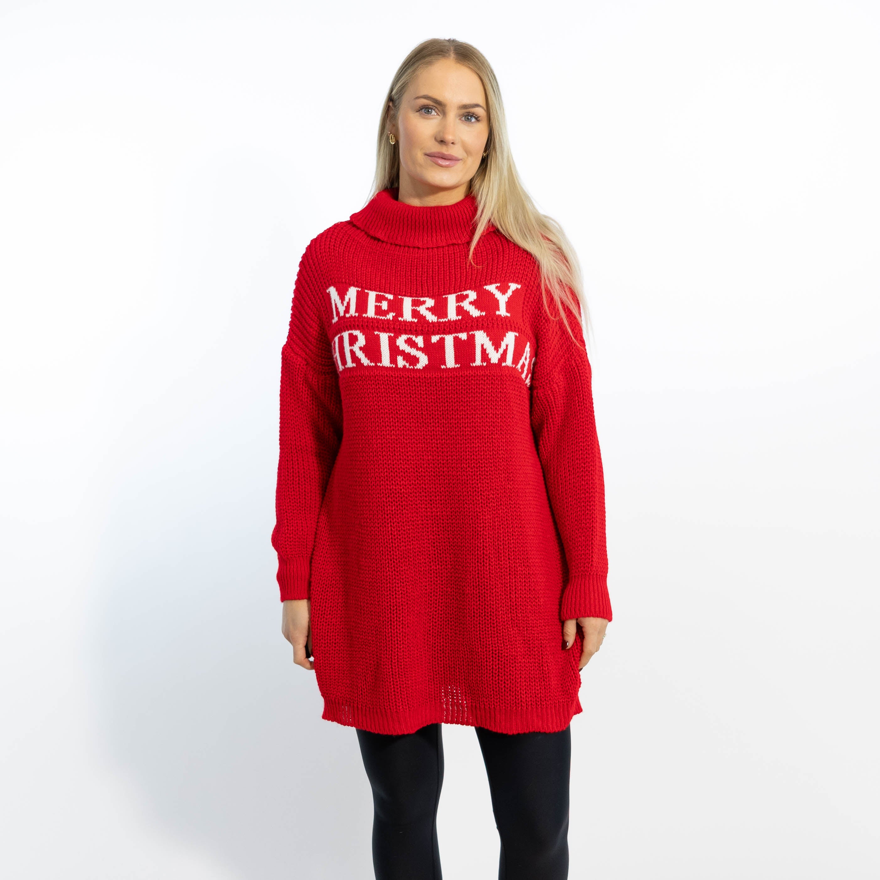 Iben striktunika m. rullekrave, Rød