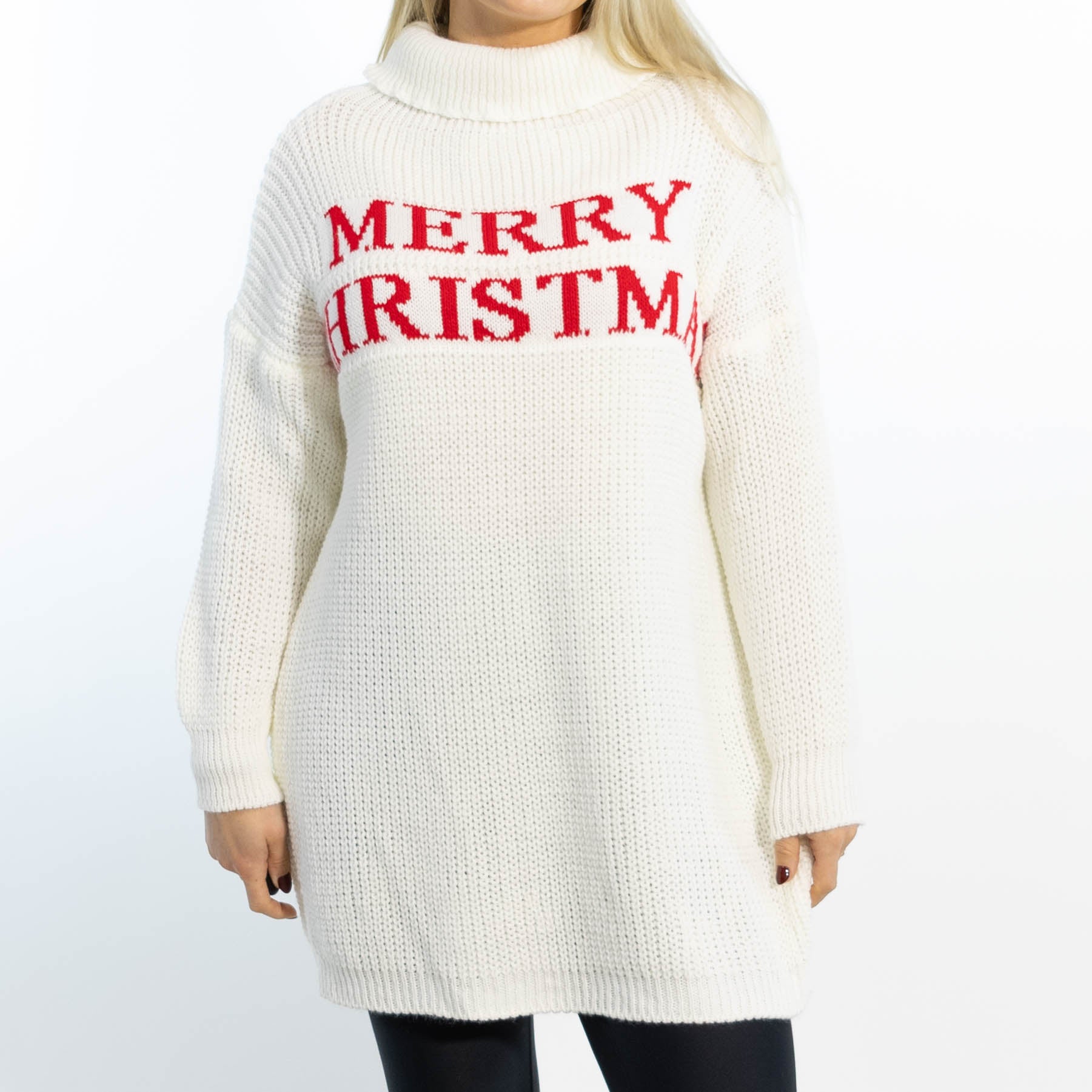 Iben striktunika m. rullekrave, Hvid