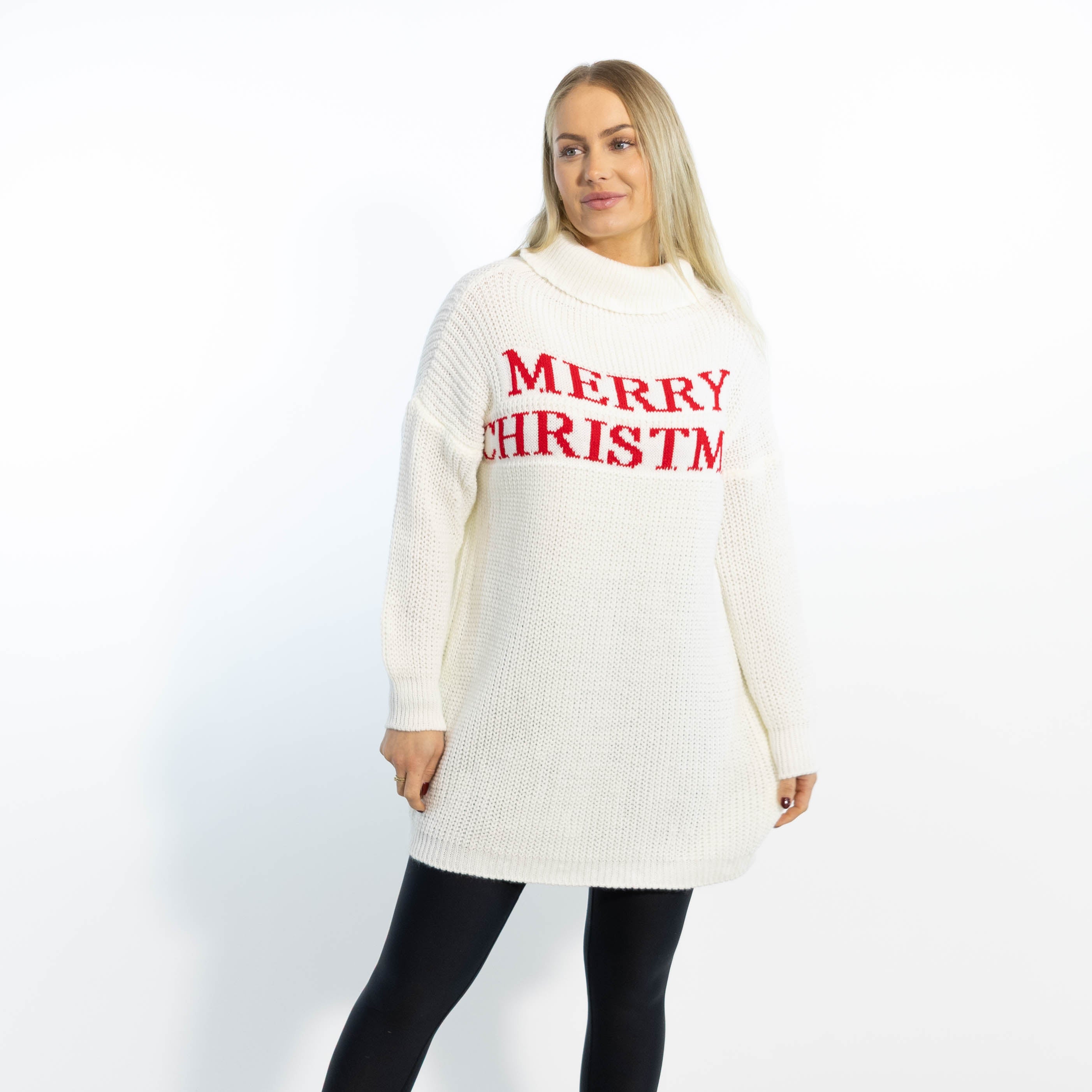 Iben striktunika m. rullekrave, Hvid