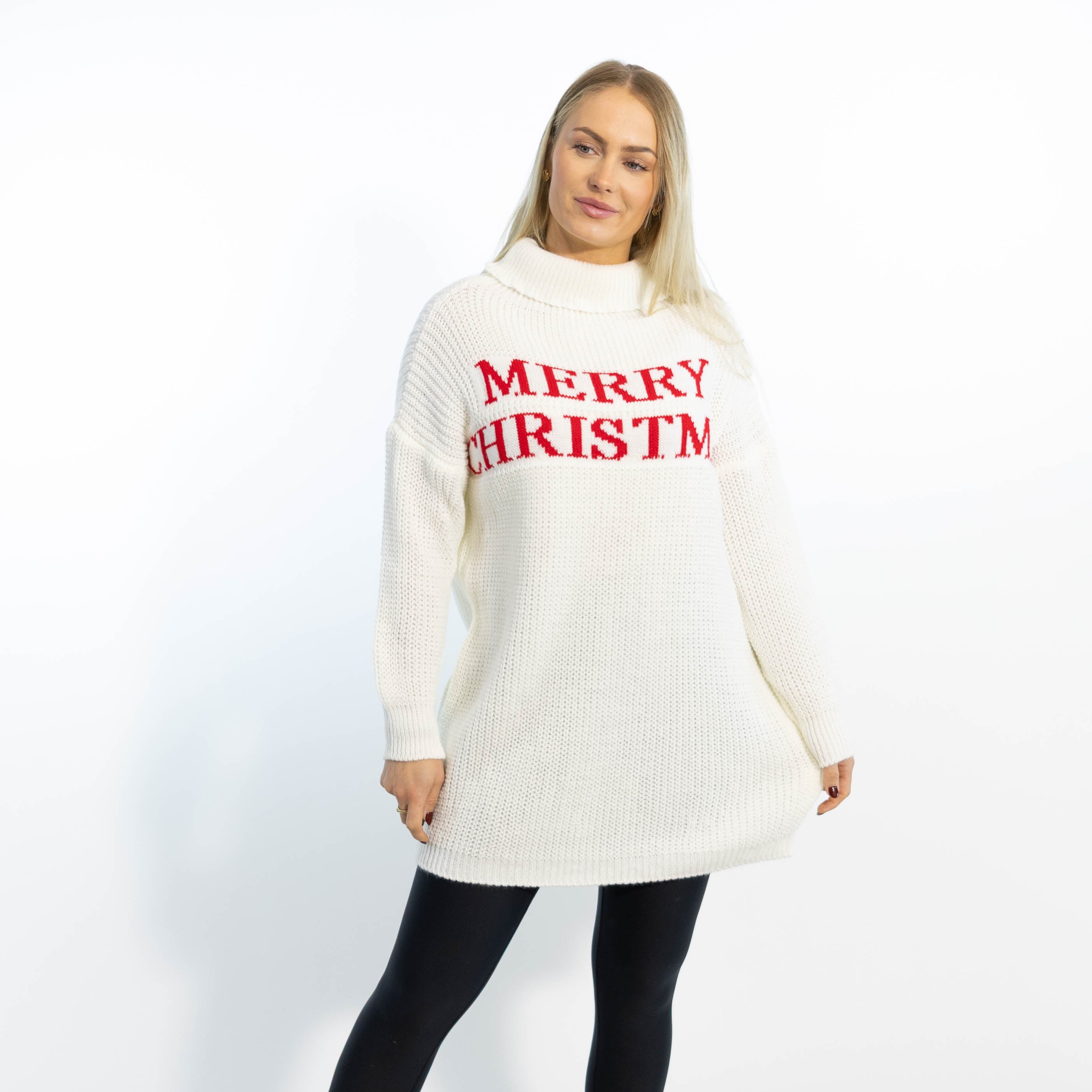 Iben striktunika m. rullekrave, Hvid