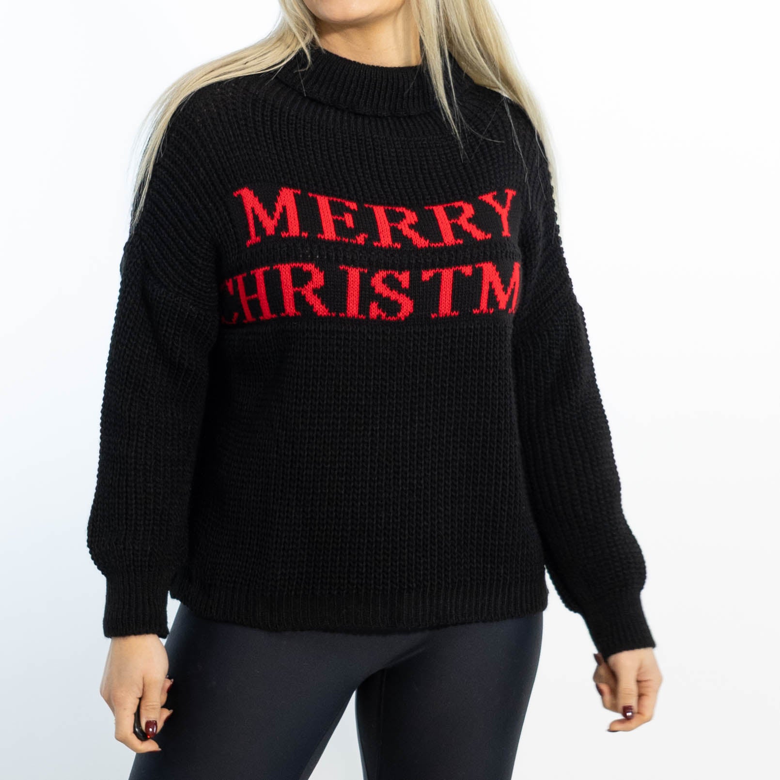 Maiken julestrik m. rullekrave, Sort