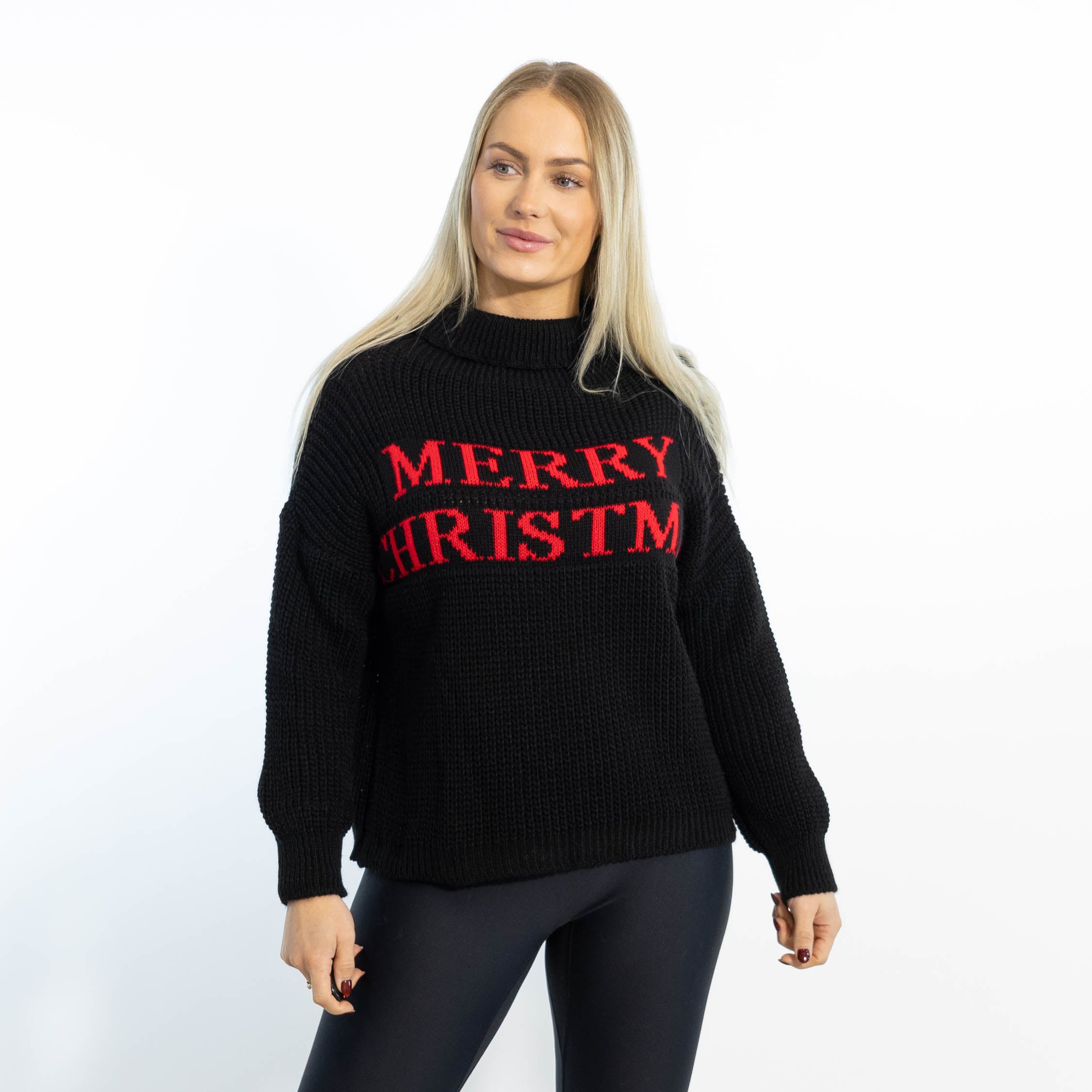 Maiken julestrik m. rullekrave, Sort