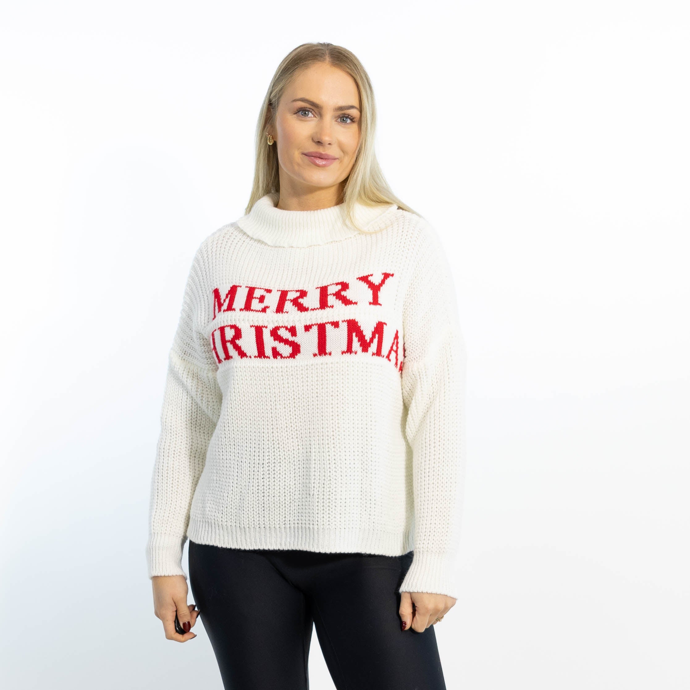 Maiken julestrik m. rullekrave, Hvid