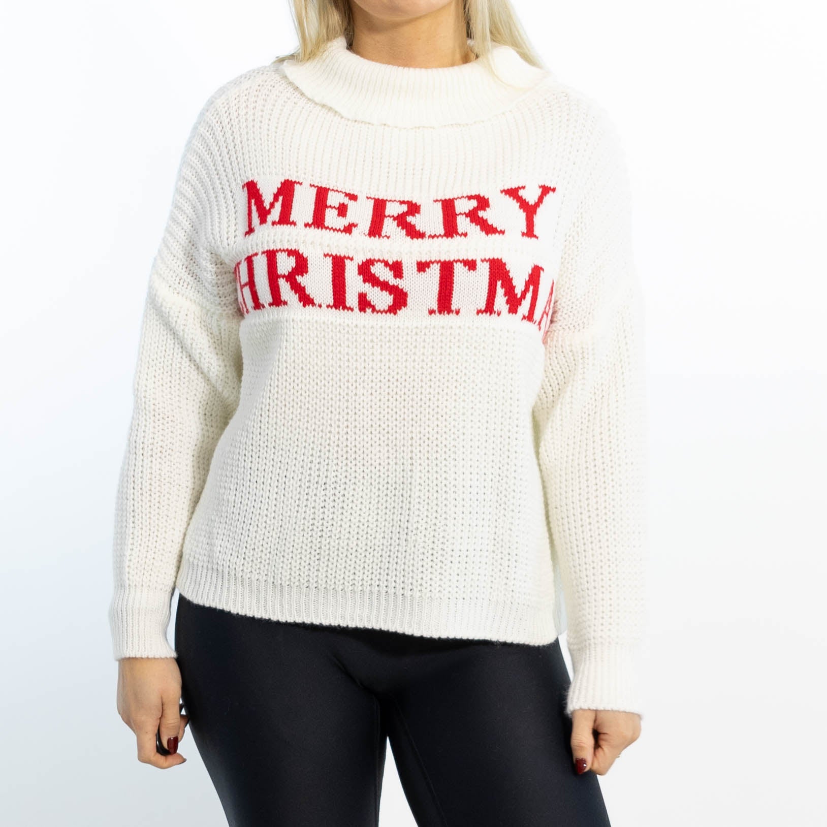 Maiken julestrik m. rullekrave, Hvid