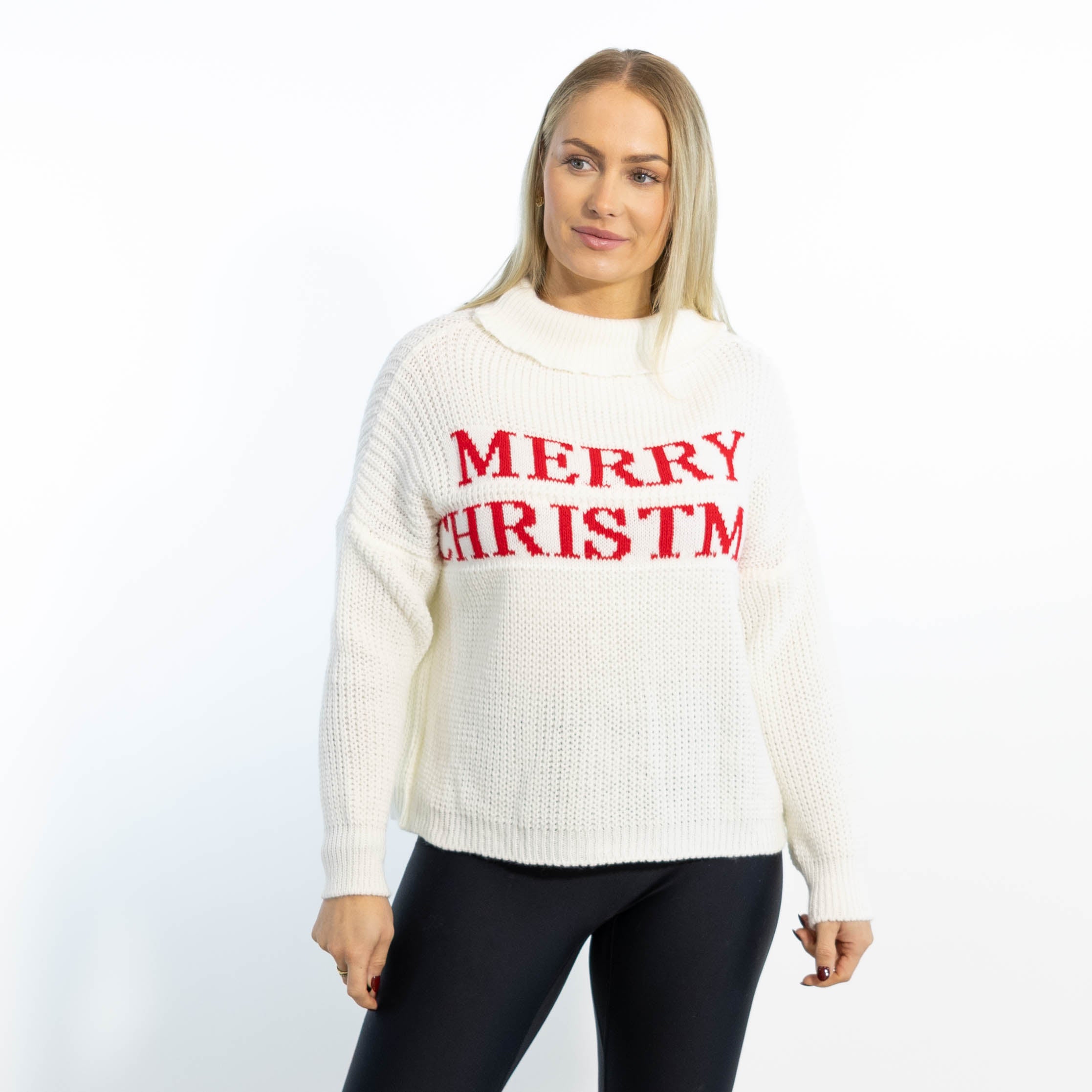 Maiken julestrik m. rullekrave, Hvid