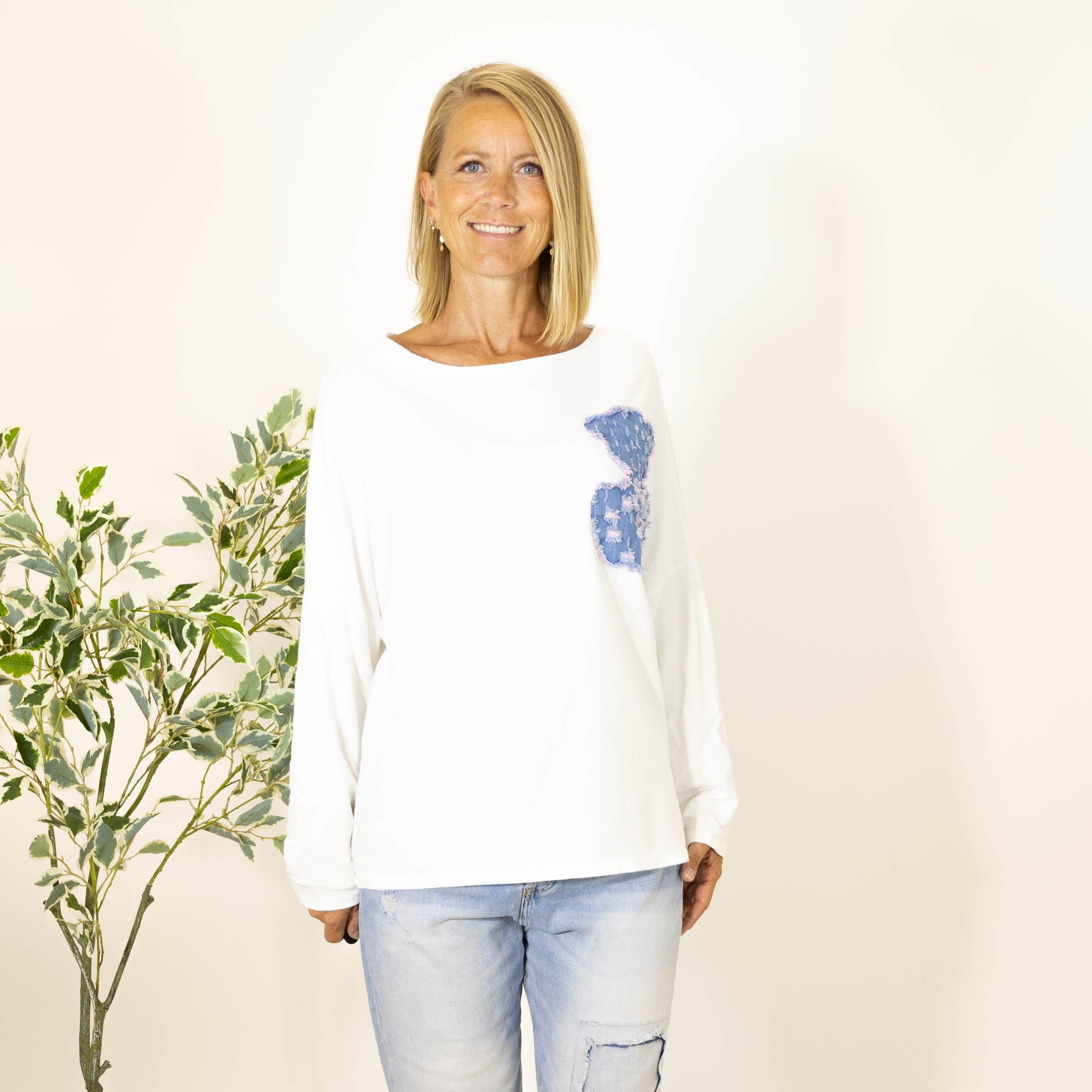 Mattie bomulds sweatshirt, Hvid