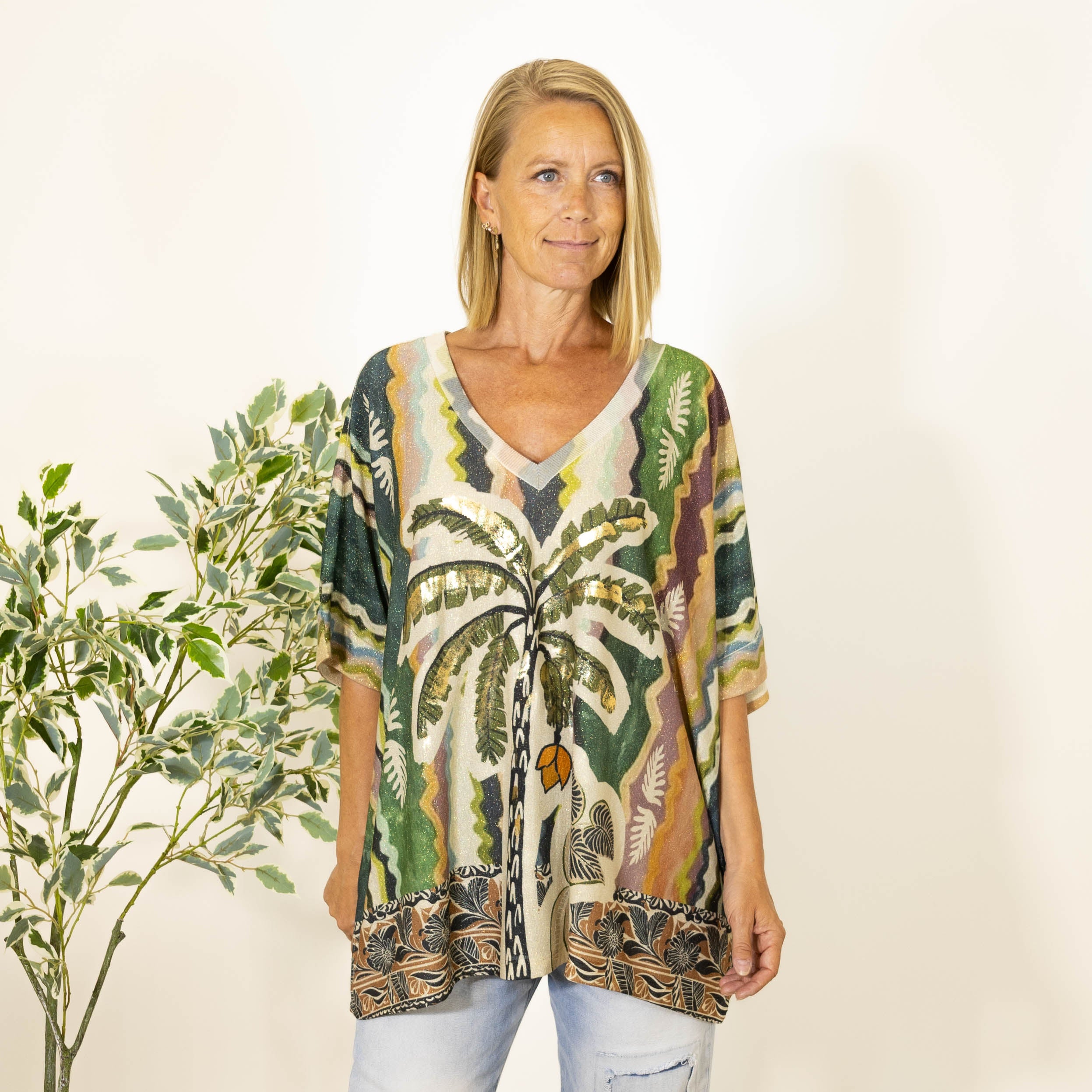 Rebecca lurex t-shirt, Khaki - Palmetræ