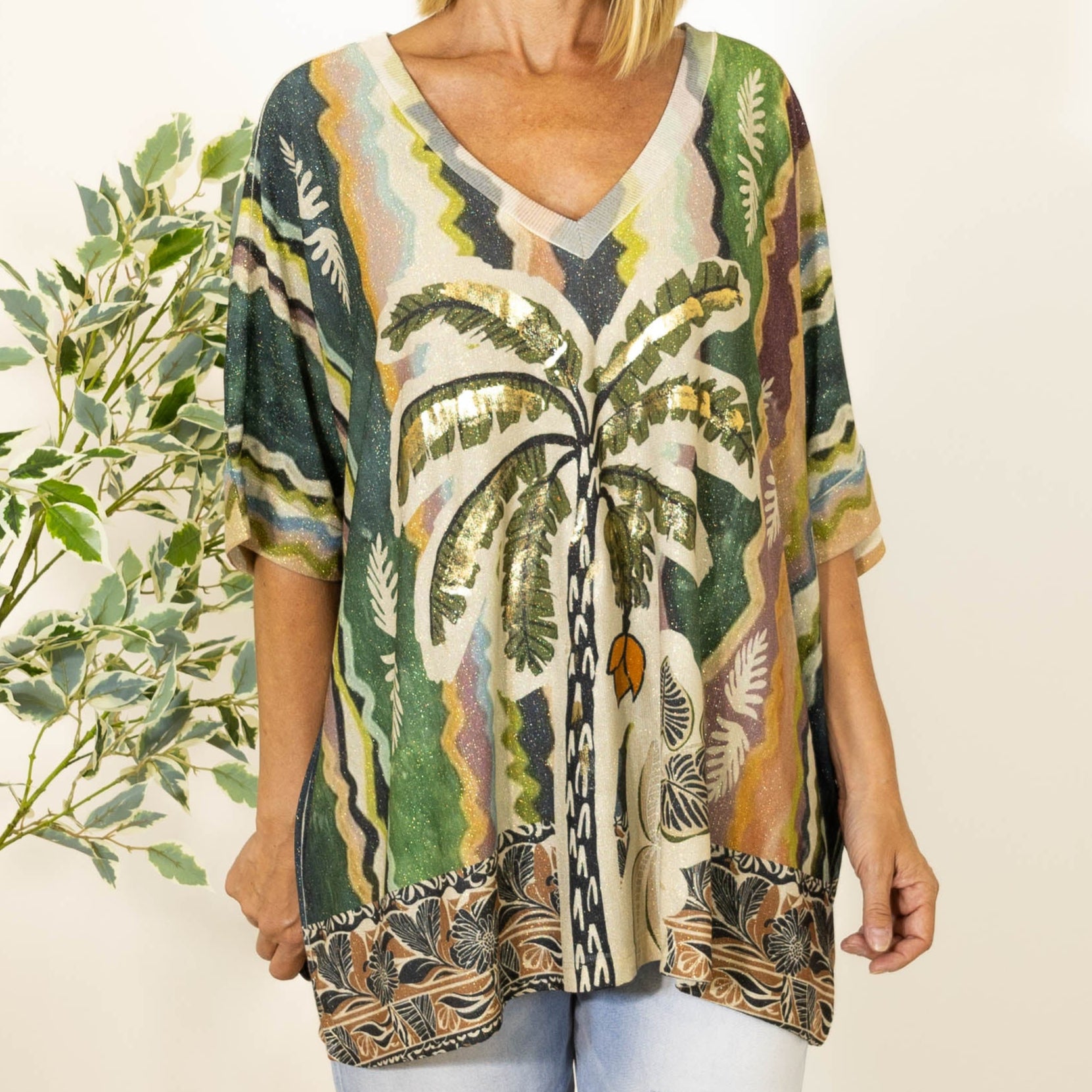 Rebecca lurex t-shirt, Khaki - Palmetræ