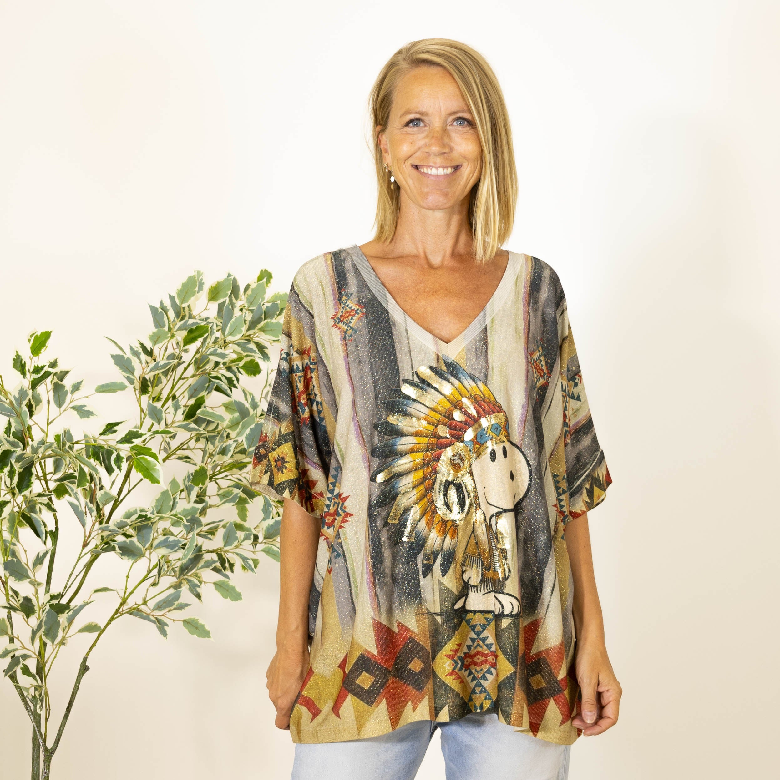 Rebecca lurex t-shirt, Grå - Snoopy