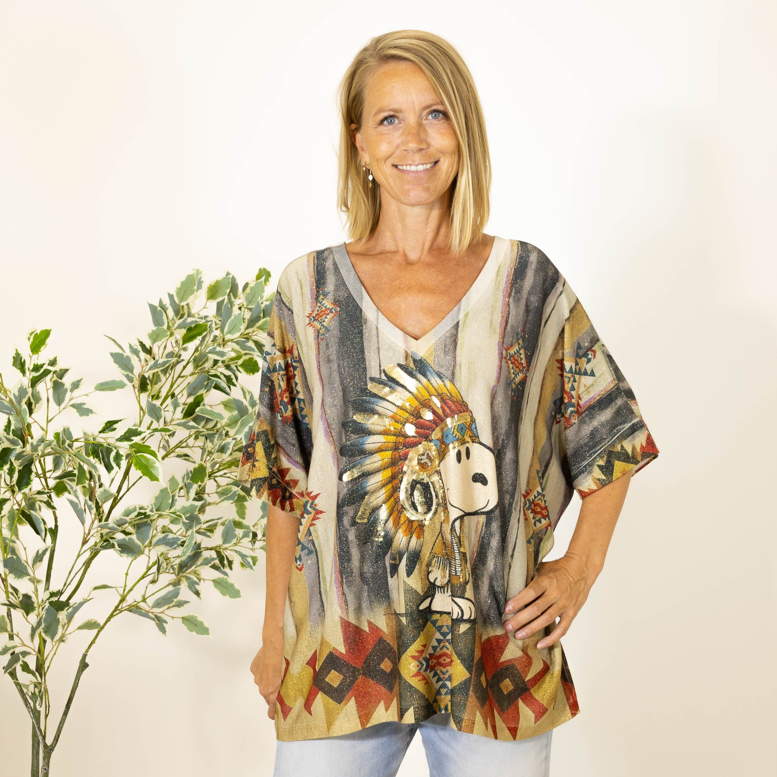 Rebecca lurex t-shirt, Grå - Snoopy
