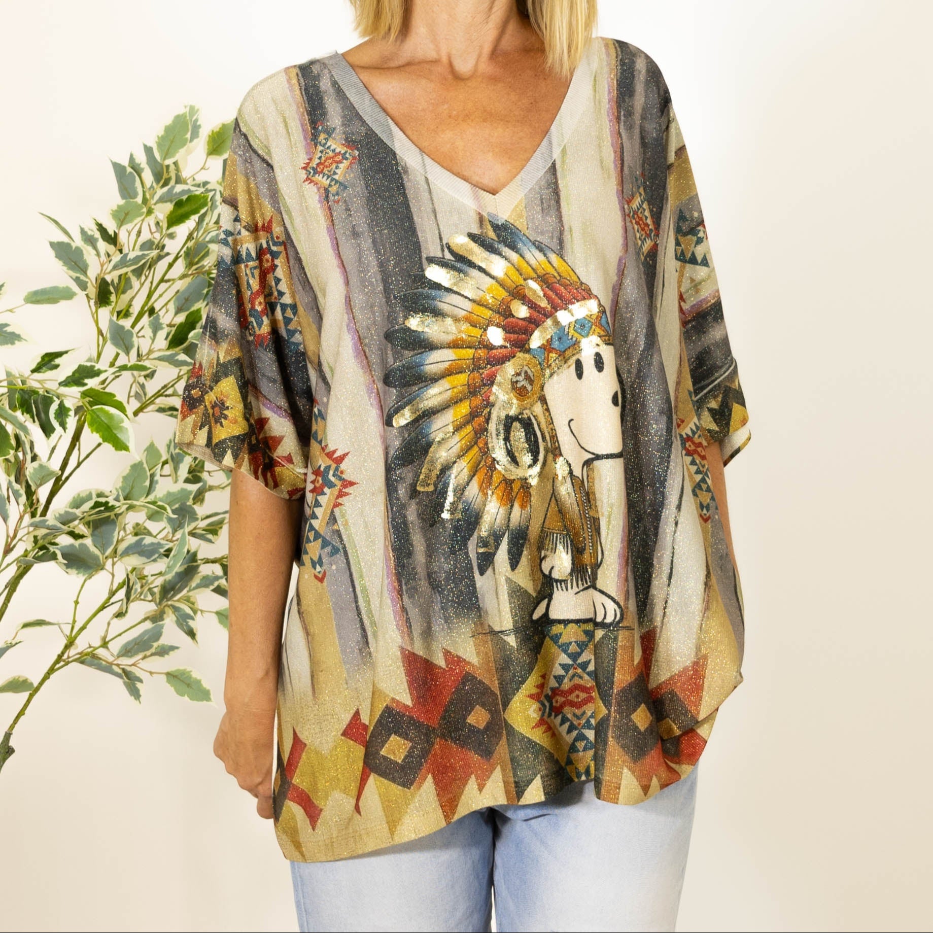 Rebecca lurex t-shirt, Grå - Snoopy