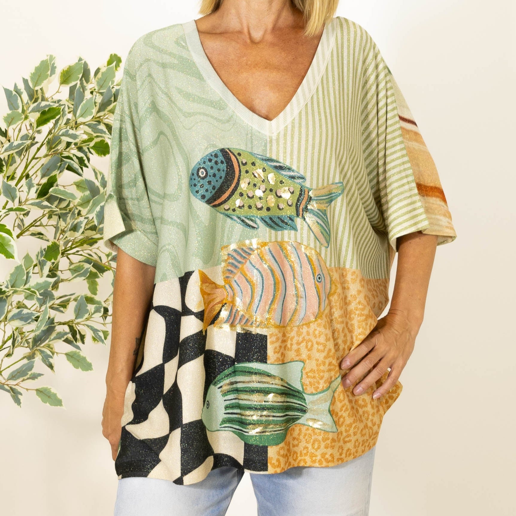 Rebecca lurex t-shirt, Grøn - Fish