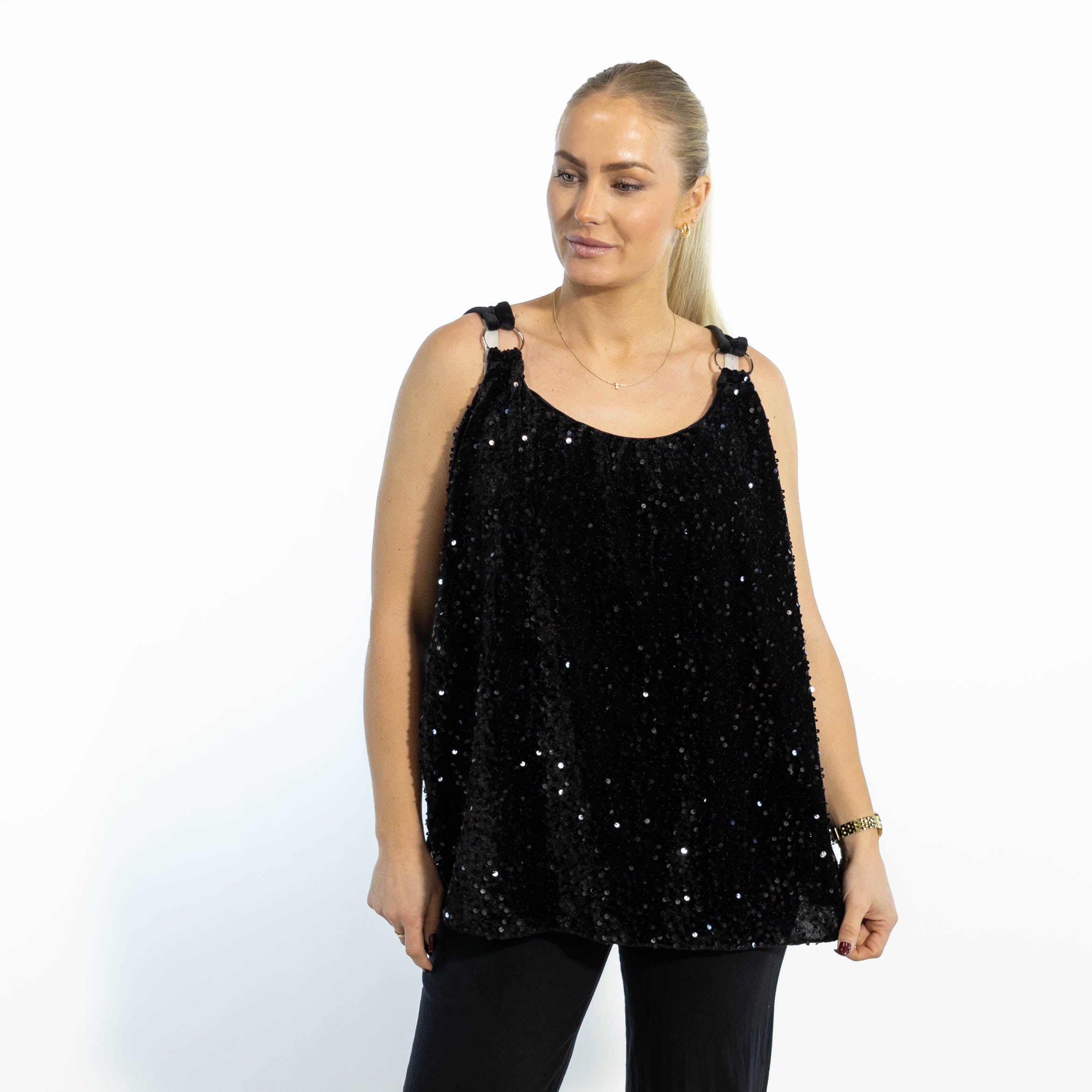 Dorte velour top, Sort