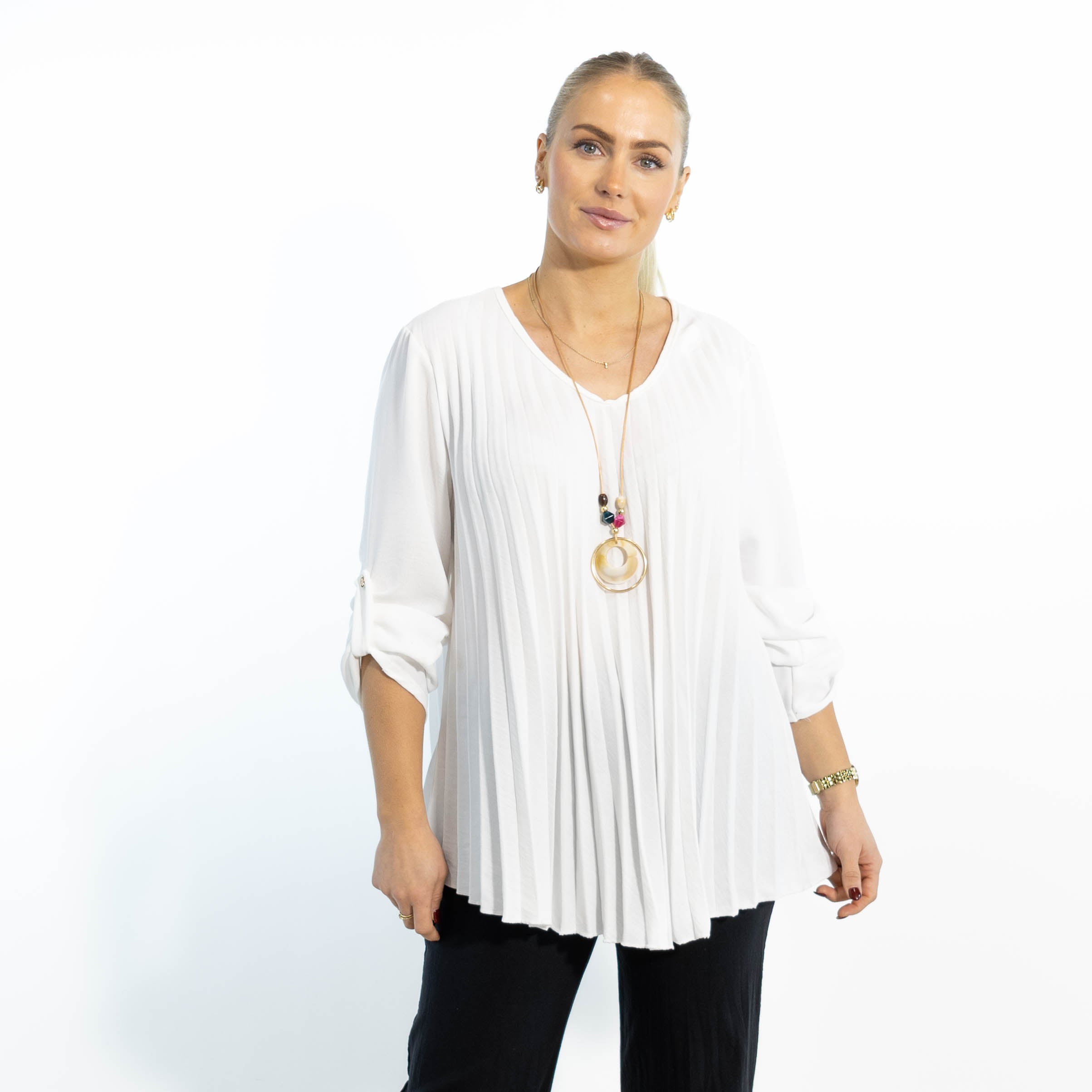 Judy plisse overdel m. kæde, Hvid