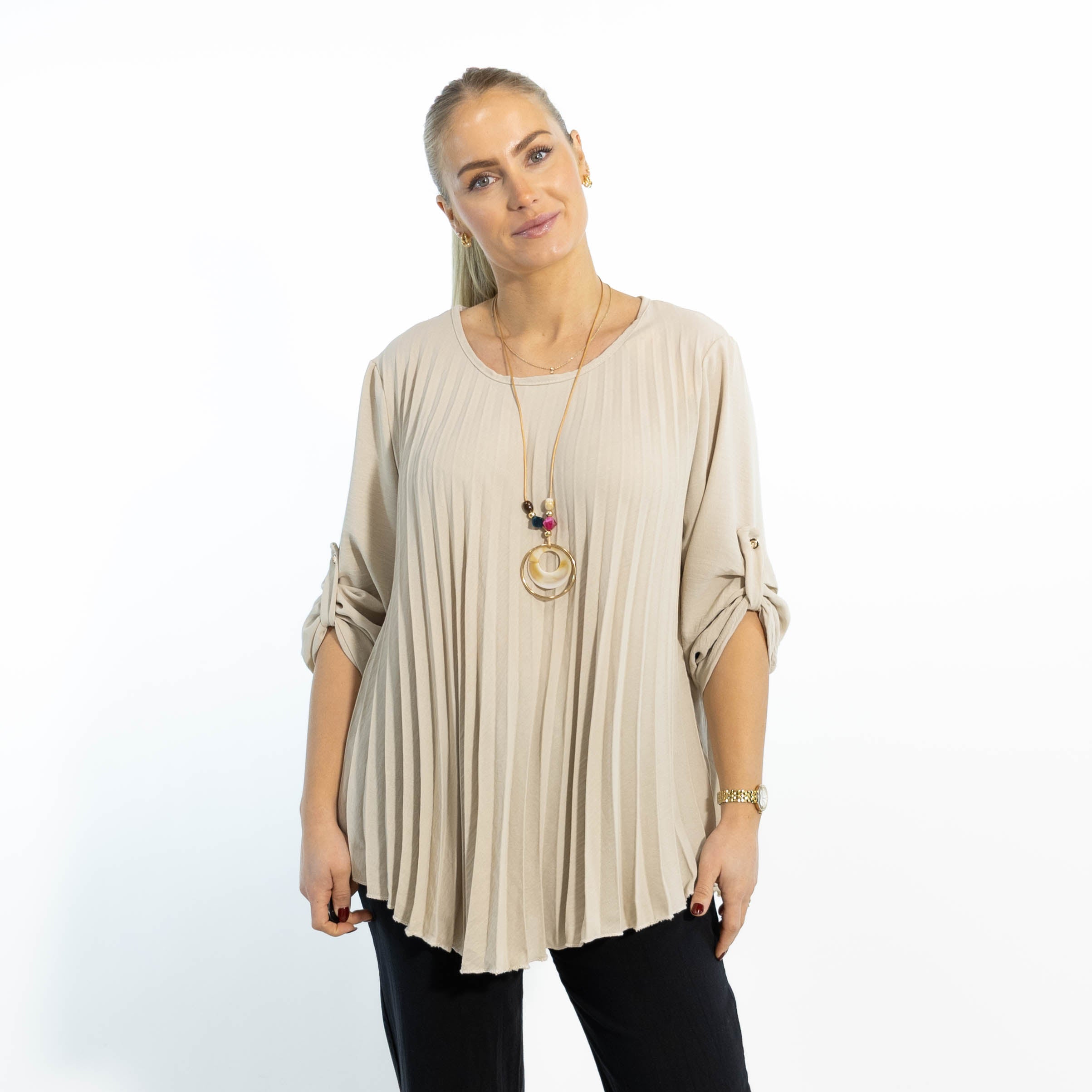 Judy plisse overdel m. kæde, Beige