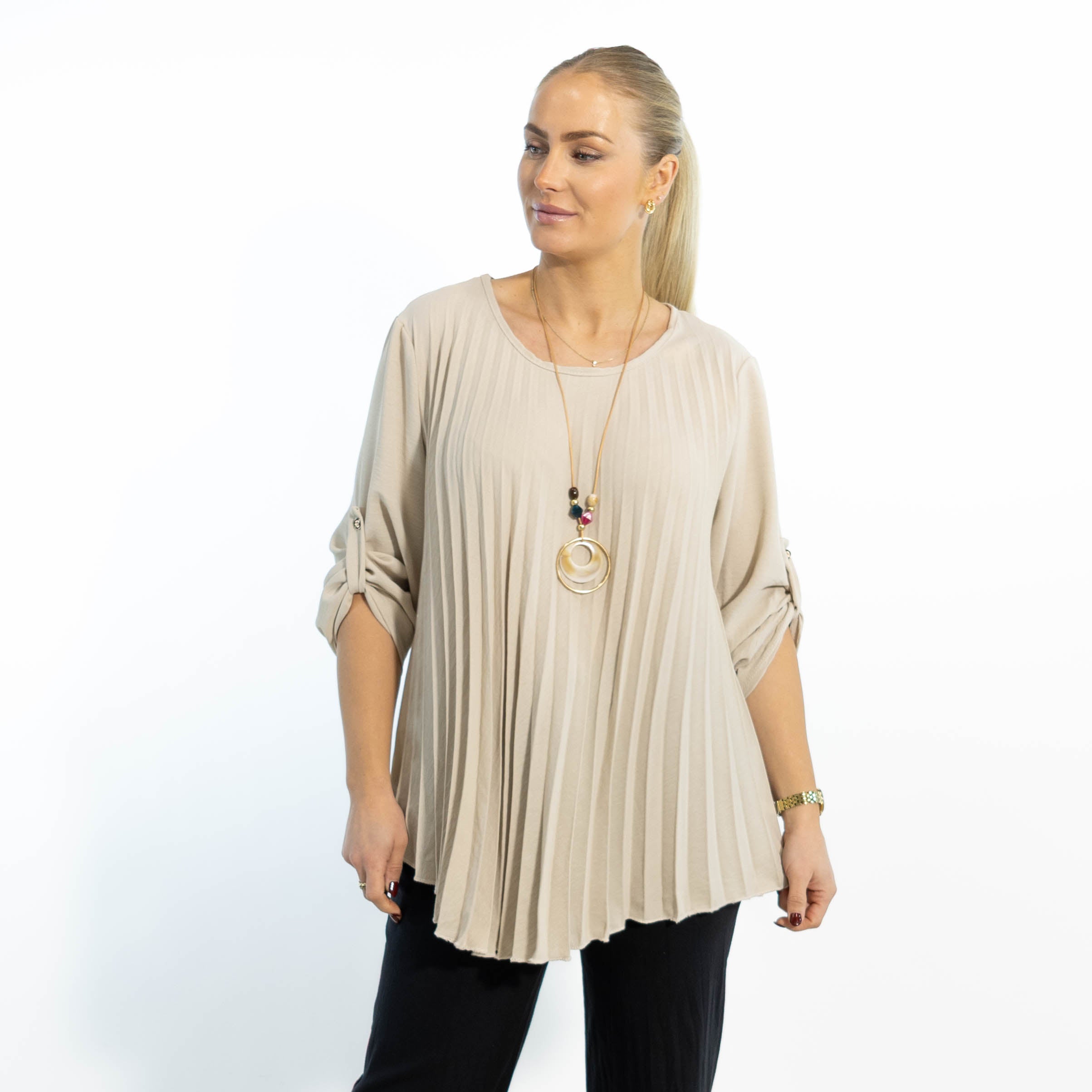 Judy plisse overdel m. kæde, Beige