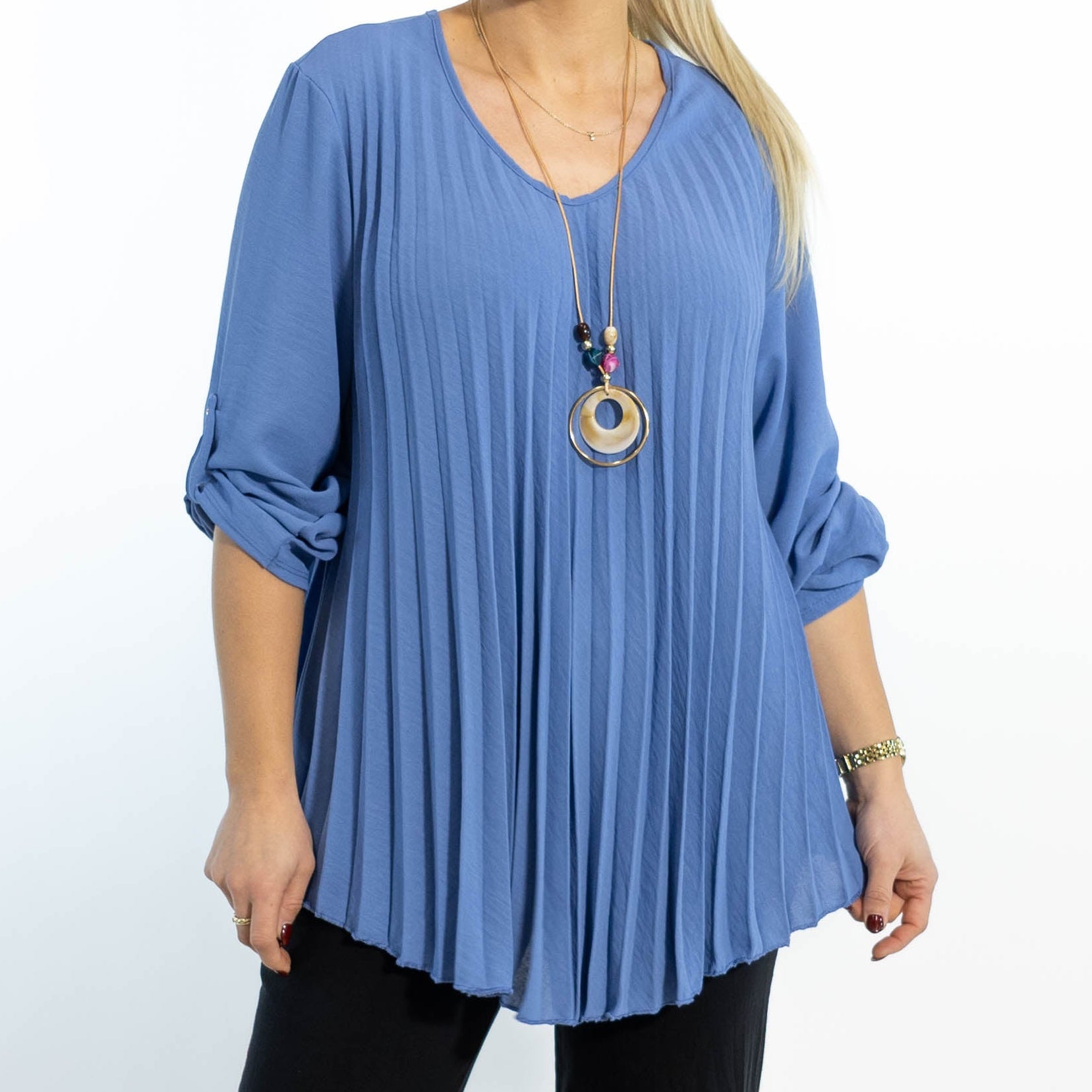 Judy plisse overdel m. kæde, Dueblå