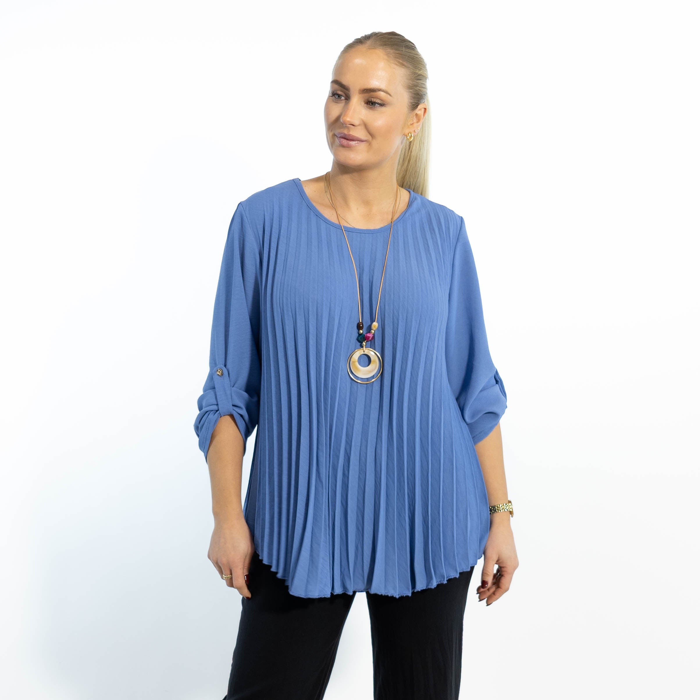 Bolette plisse overdel m. kæde, Dueblå