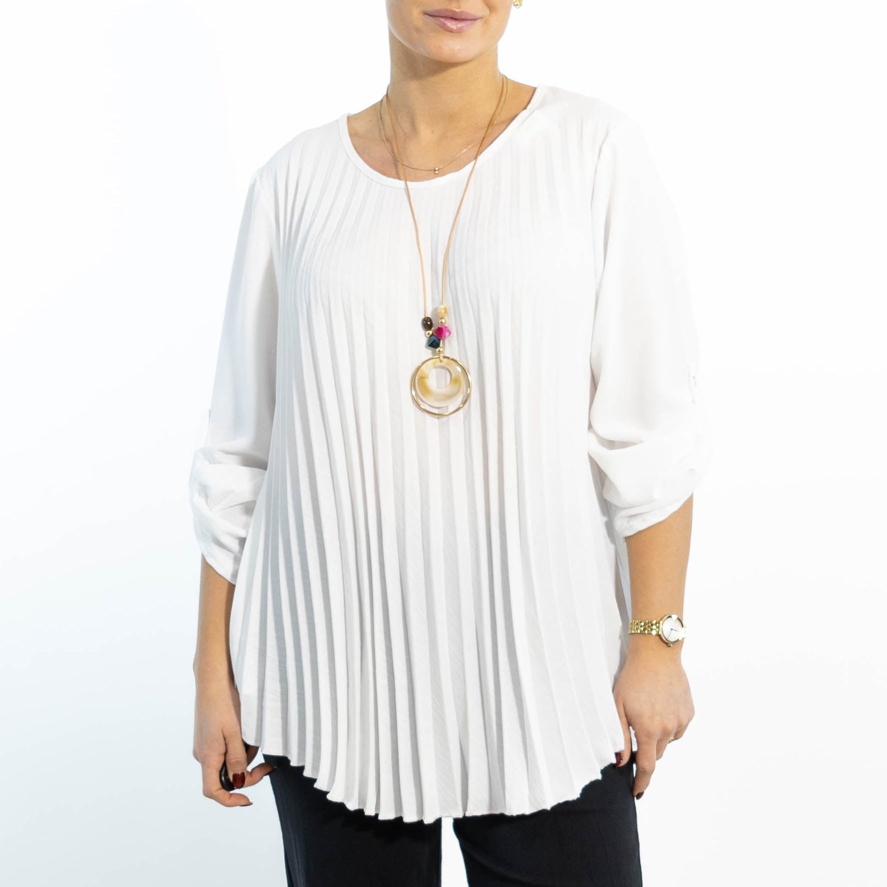 Bolette plisse overdel m. kæde, Hvid