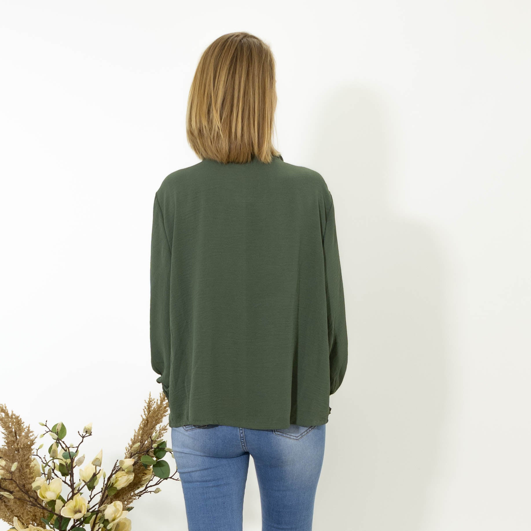 Thalia bubble chiffon skjorte, Khaki