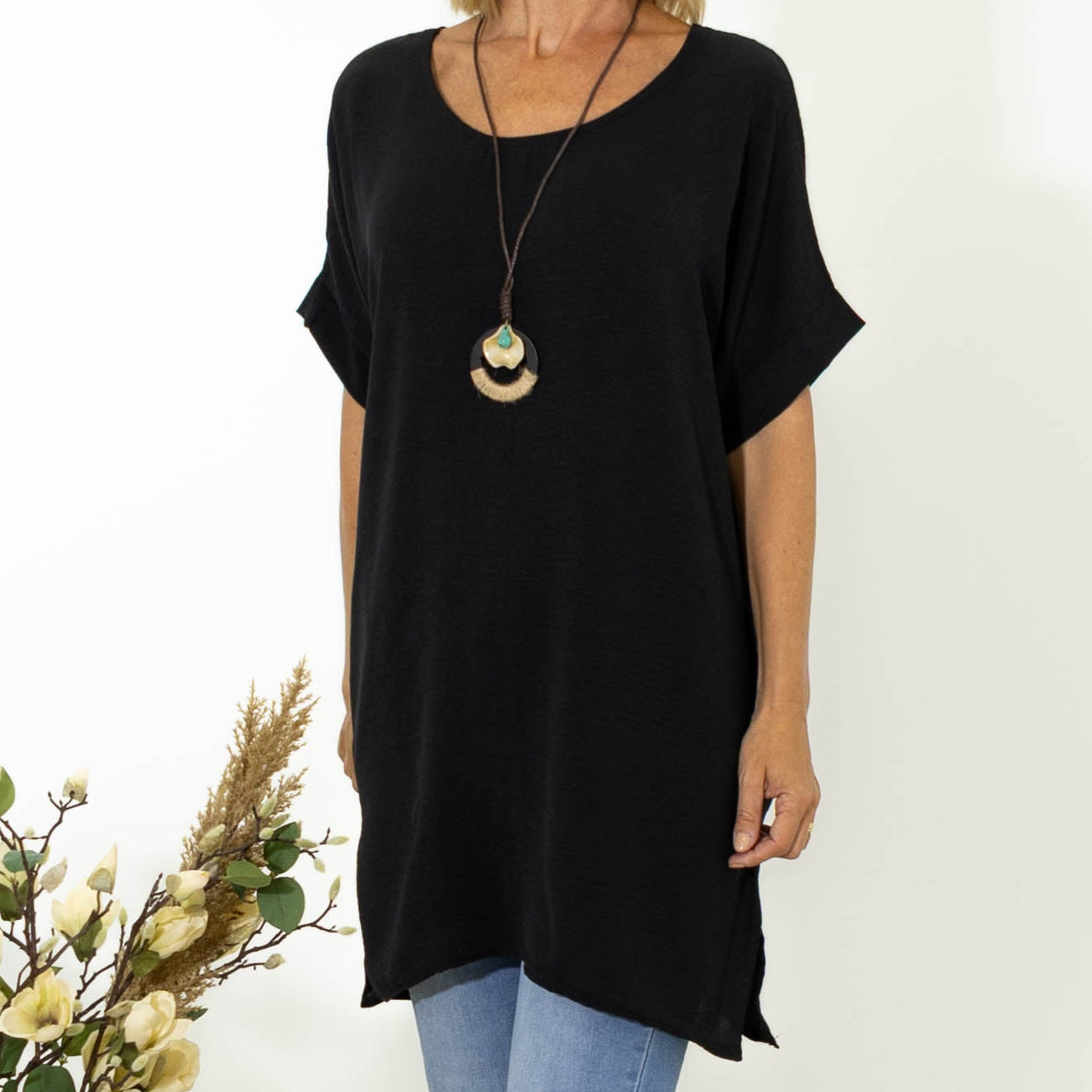 Esta bubble chiffon tunika, Sort