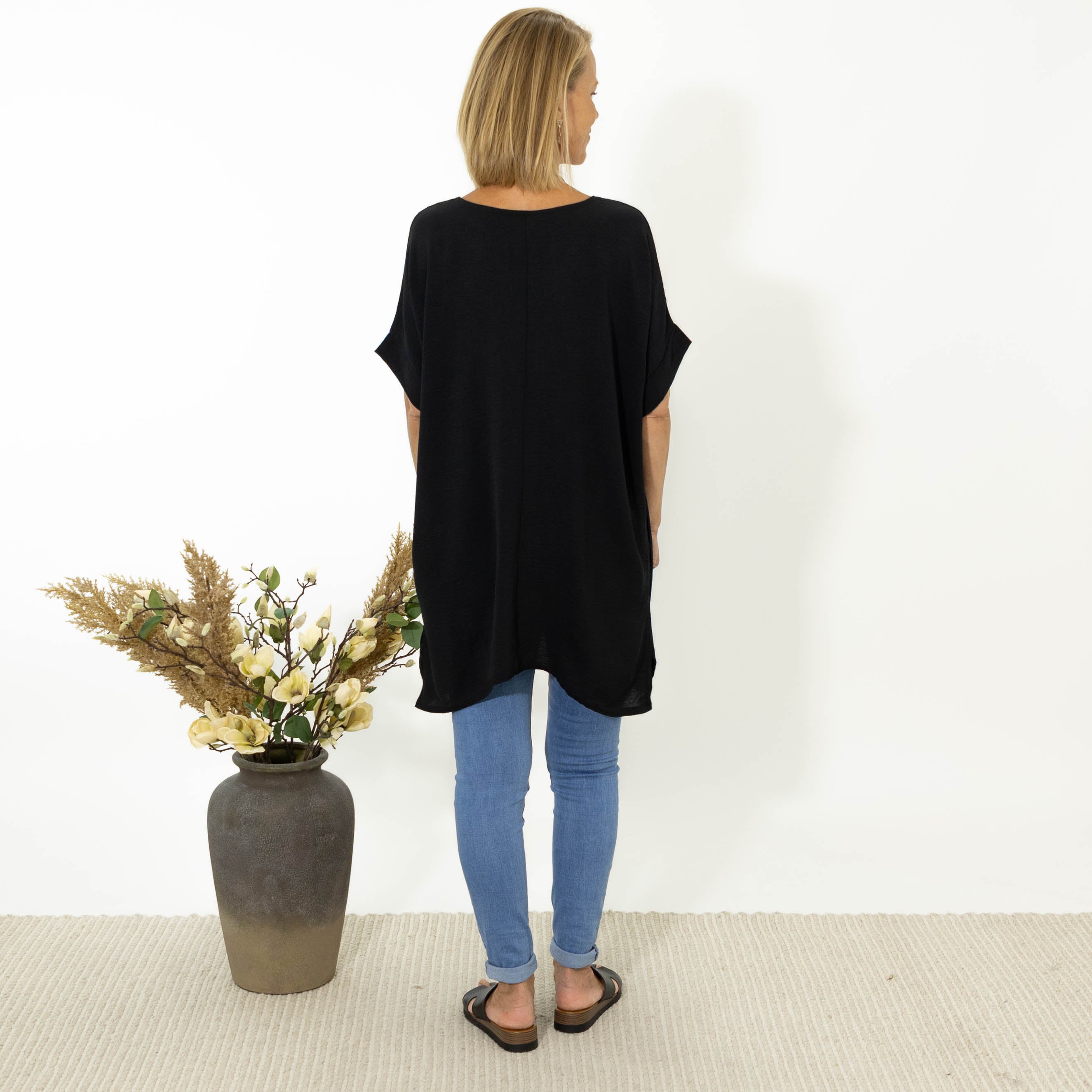 Esta bubble chiffon tunika, Sort