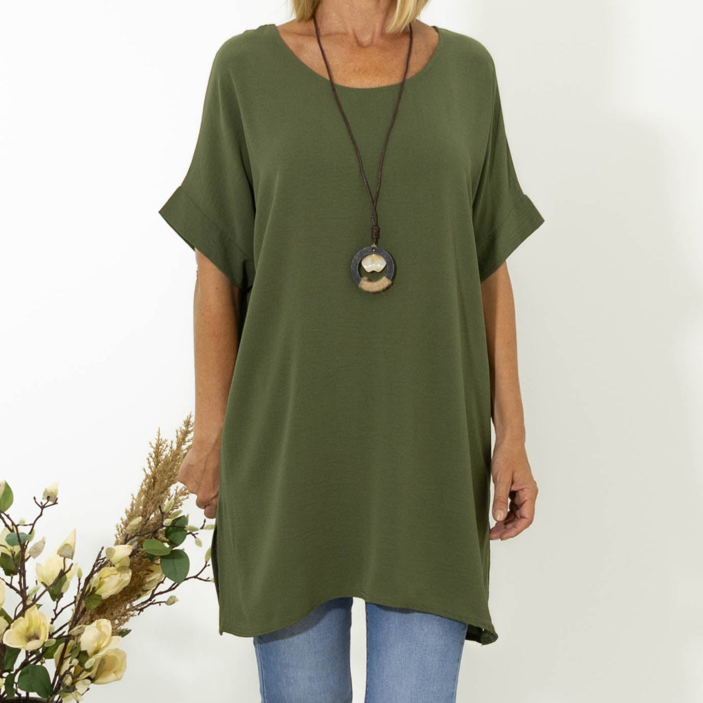 Esta bubble chiffon tunika, Khaki